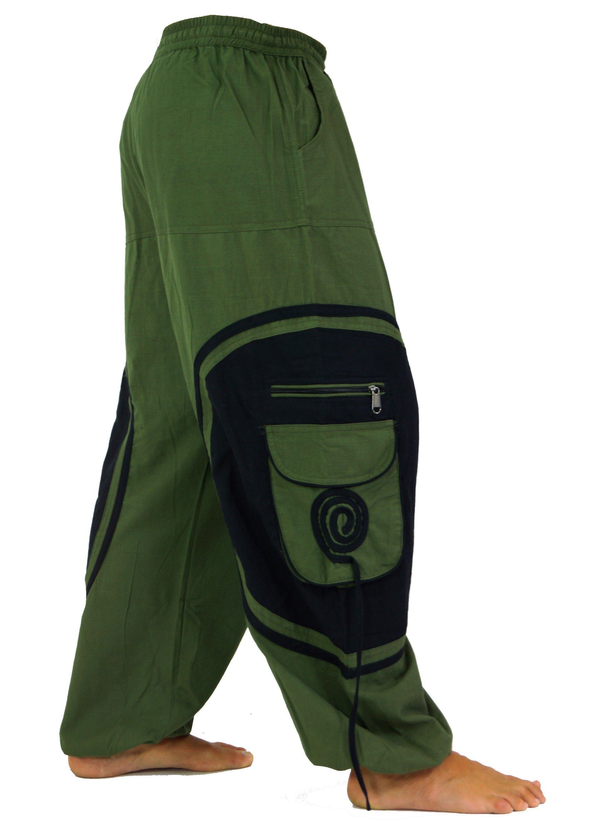 Hose, Yoga Hippie, Guru-Shop Ethno Bekleidung, Festival, Relaxhose olive/schwarz Style Goahose, alternative Herren Freizeithose.. bequeme