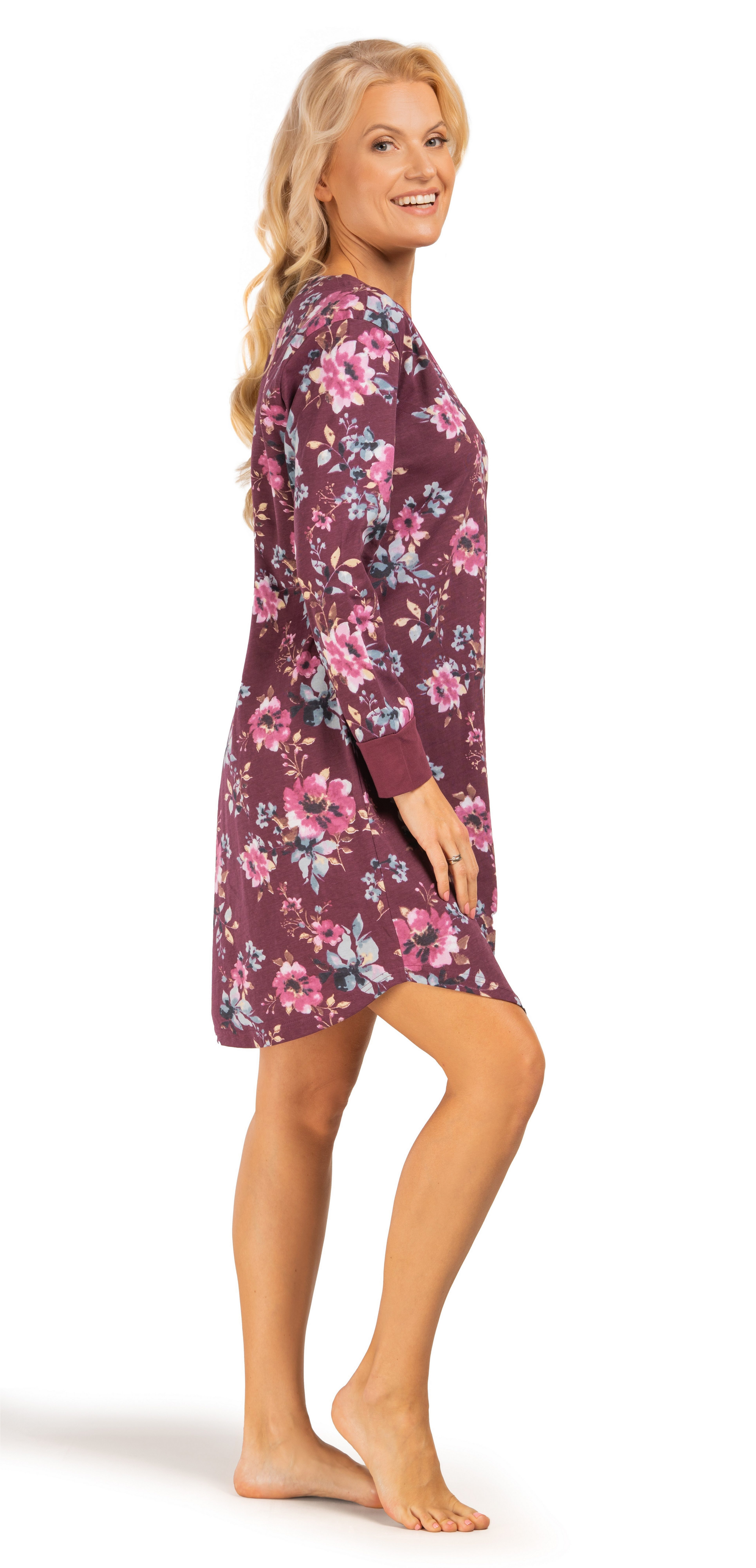 Consult-Tex Nachthemd Damen Langarm Nachthemd mit Knopfleiste aus Baumwolle DW353 Bequem zu tragen