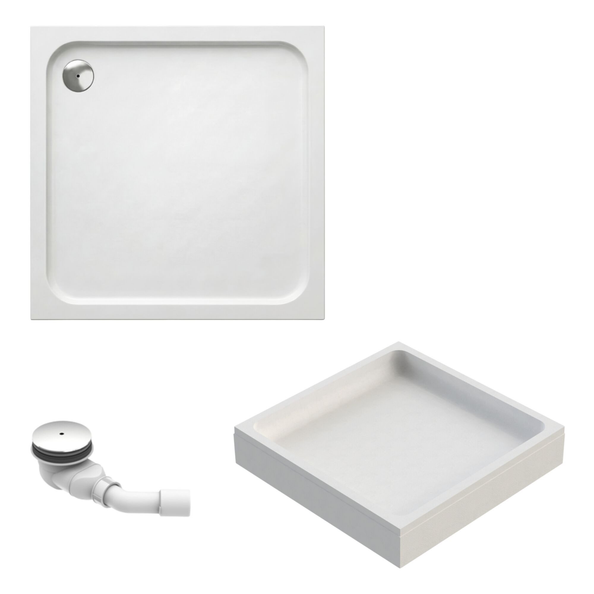 Schulte Duschwanne Adria, Sanitäracryl, 90 x 90 cm Weiß Komplett Set mit Wannenträger und Ablauf