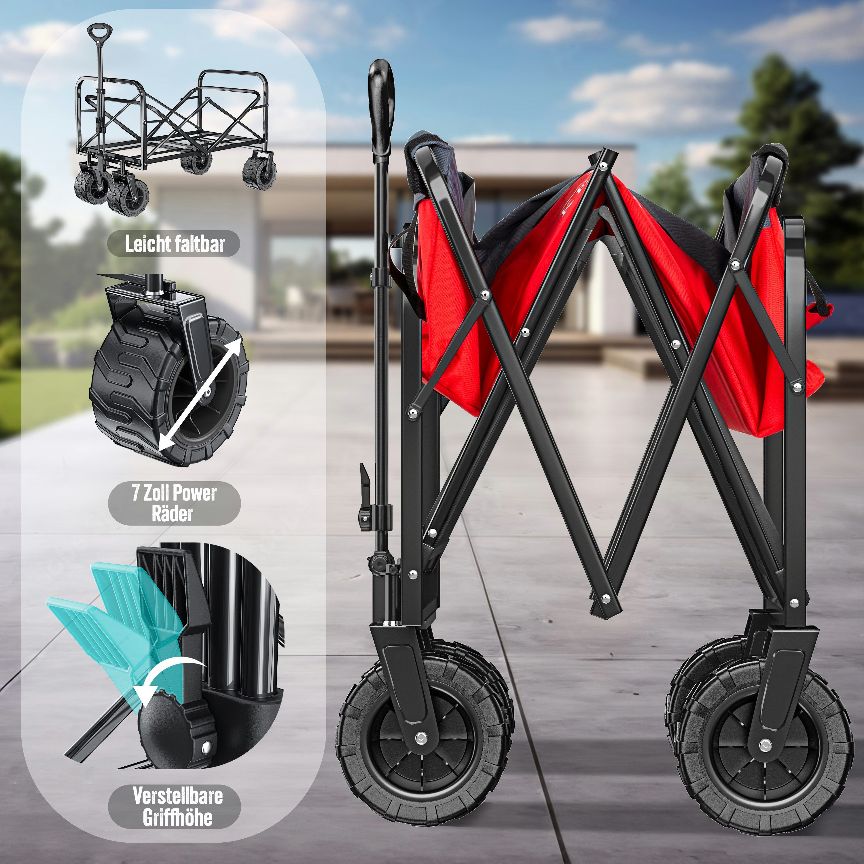 KESSER Bollerwagen, Bollerwagen faltbar Breite Reifen Handwagen Transportkarre