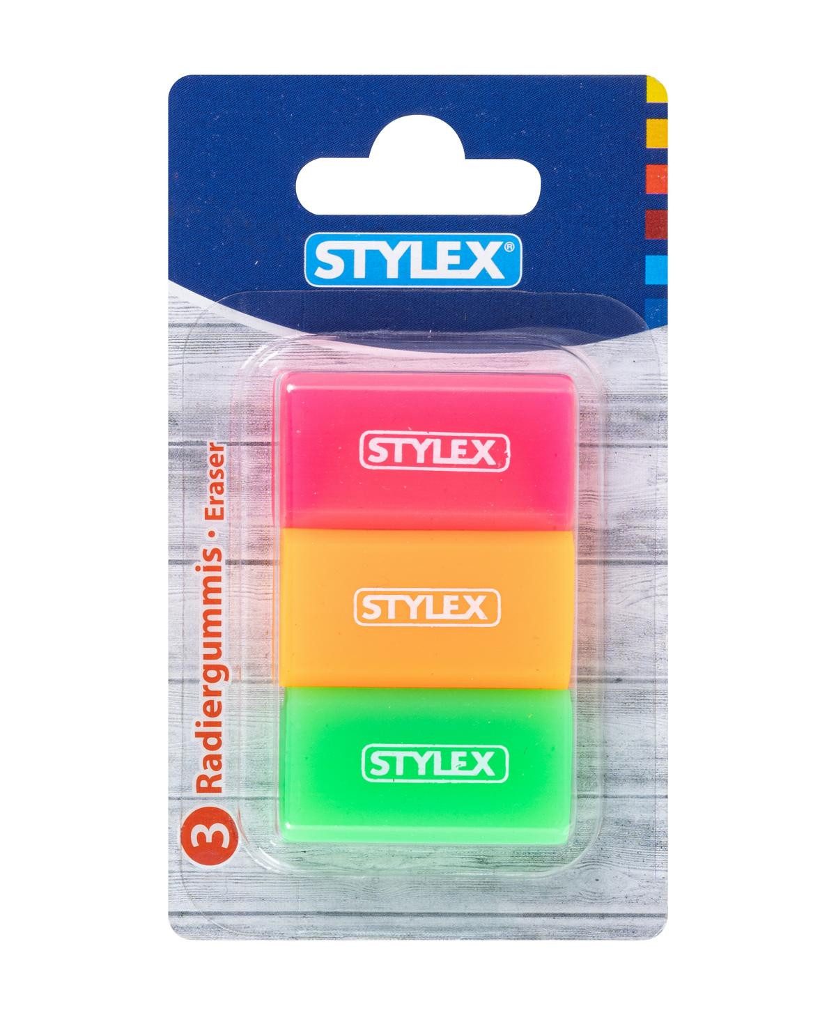 Stylex Schreibwaren Radiergummi 3 Radiergummis / Radierer / "neon"