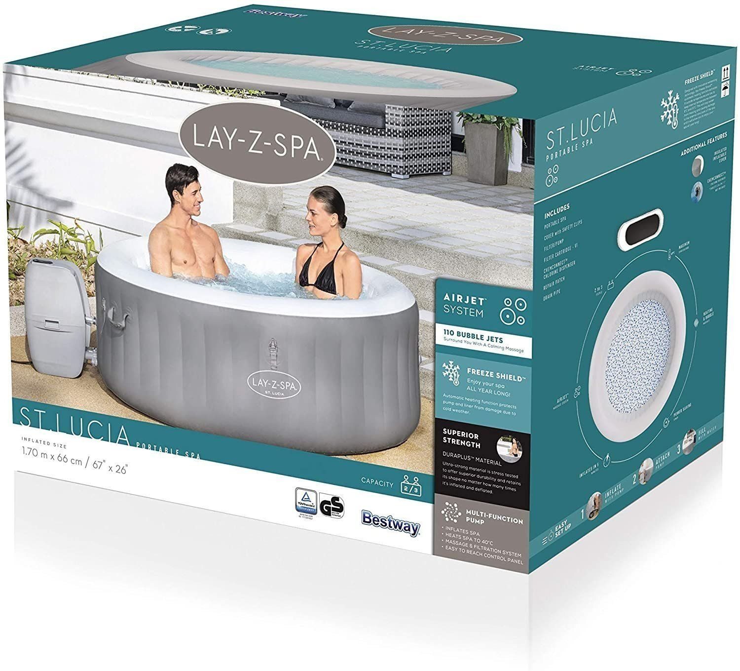 BESTWAY Whirlpool 170 x 170 x 66 cm, (LAY-Z-SPA®, 1-tlg)