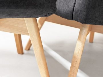 Moebel-Eins Sessel, BASKO Ohrensessel + Hocker, Material Stoff, Anthrazit