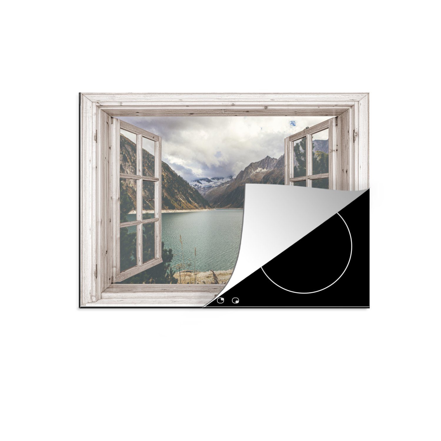 MuchoWow Herdblende-/Abdeckplatte Aussicht - Berg - Wasser, Vinyl, (1 tlg), 71x52 cm, Induktionskochfeld Schutz für die küche, Ceranfeldabdeckung