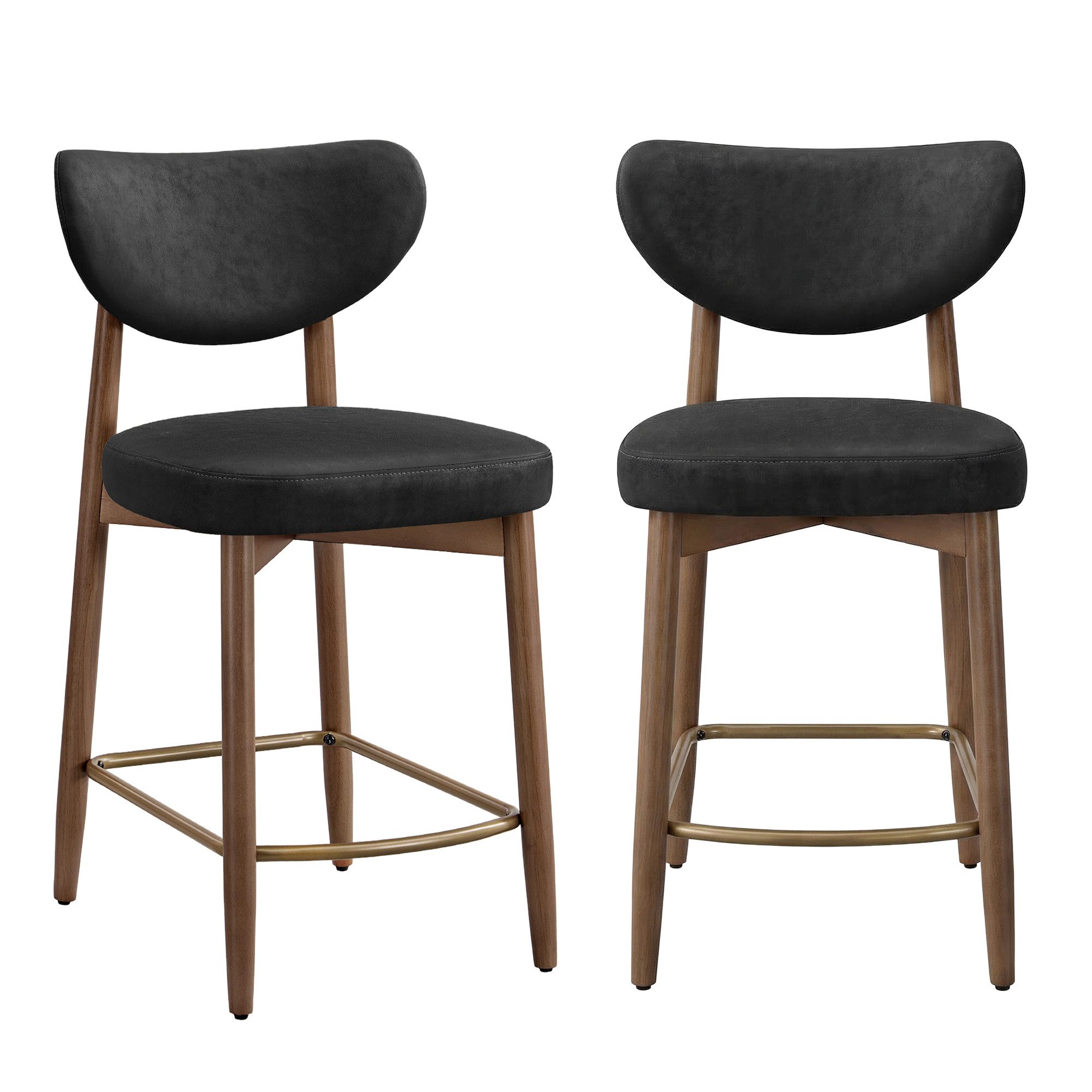 VASAGLE Barhocker Barstuhl, Polsterstuhl, Küchenstuhl, mit Massivholzbeinen (2er), ergonomischer Rückenlehne, Mid-Century-Modern-Stil, 2er Set