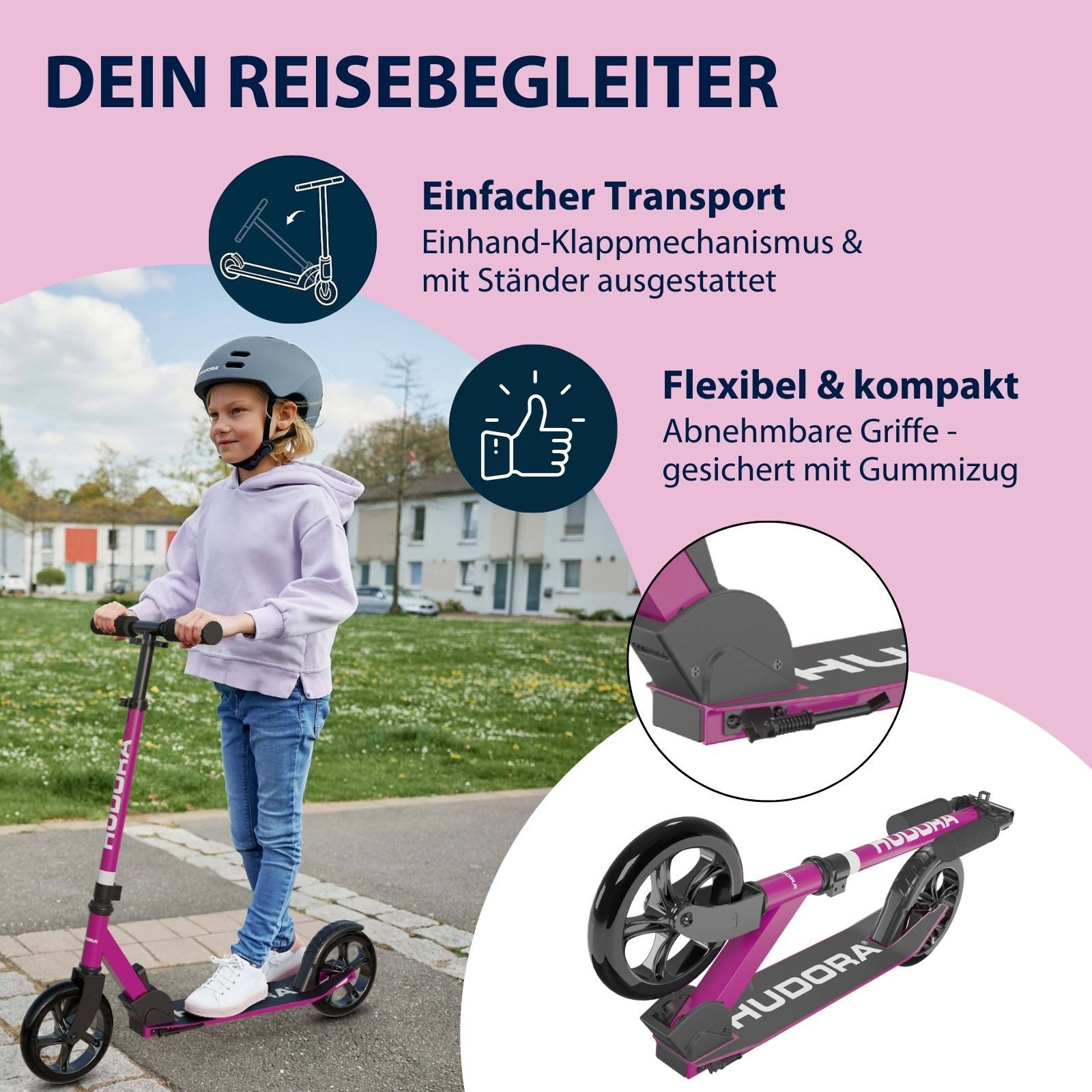 Hudora Cityroller Scooter Start 200 Höhenverstellbarer & zusammenklappbarer Cityroller, Kinder- & Erwachsenenroller für bis zu 100kg mit Ständer – Bild 4 von 5