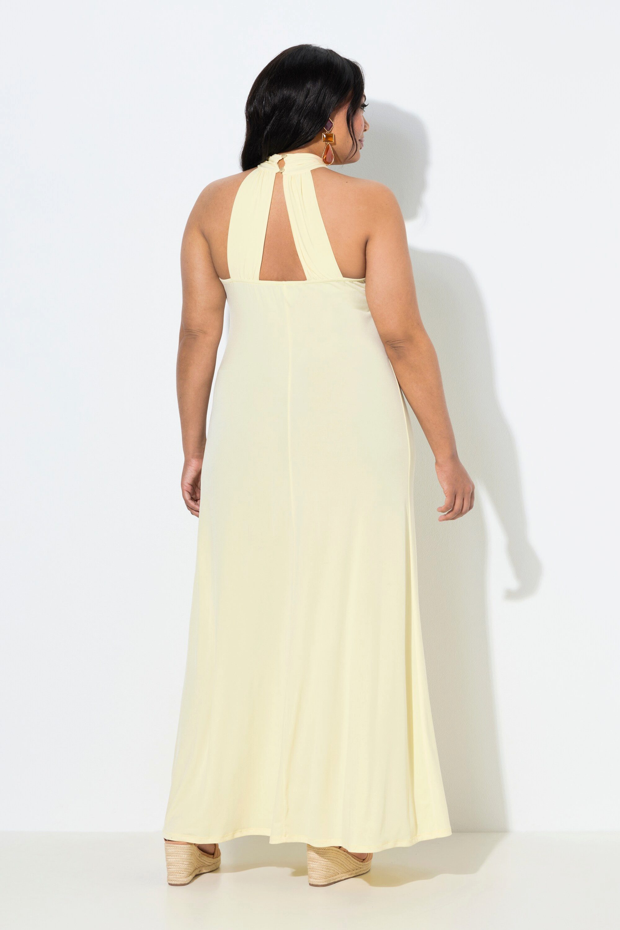 Ulla Popken Jerseykleid Maxikleid Neckholder drapiert ärmellos