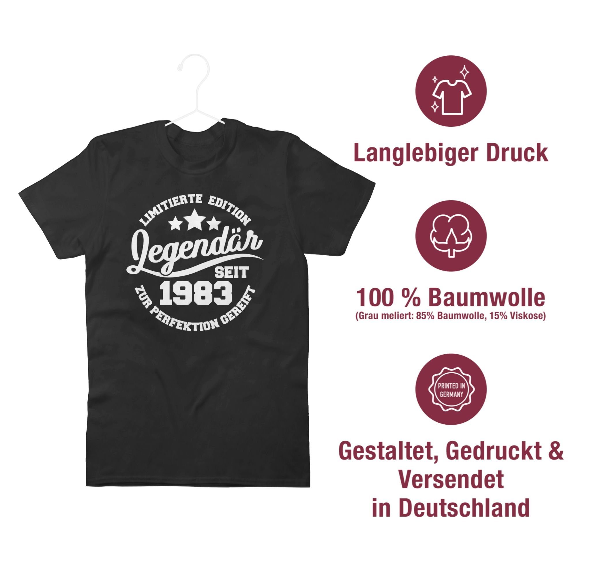 Legendär T-Shirt - 1 Geburtstag Schwarz 1983 Shirtracer weiß seit 40.