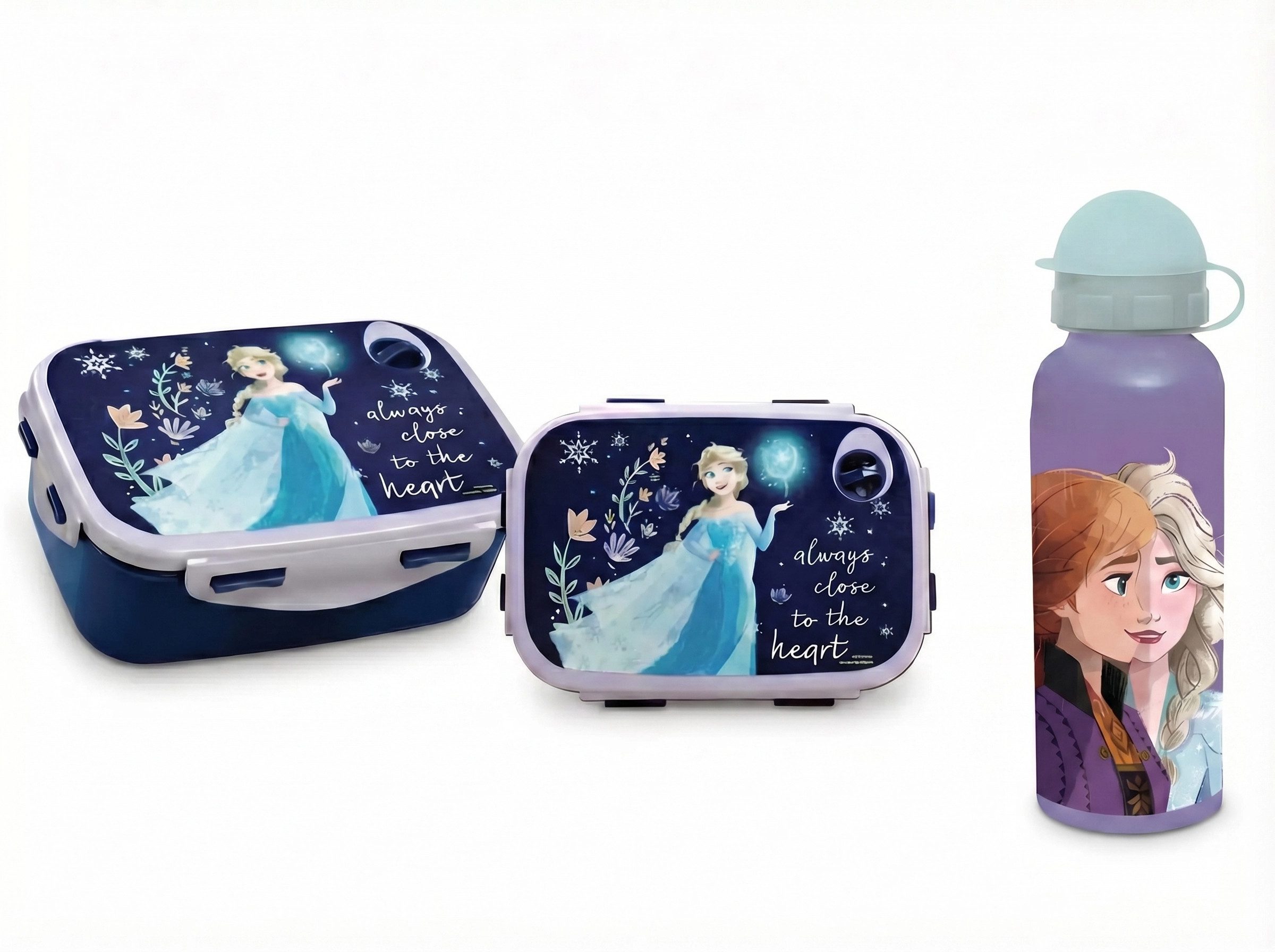 Disney Lunchbox Disney Die Eiskönigin 2 tlg Kinder Lunch Set Brotdose Alu Trinkflasche, (2-tlg., Spar-Set), 520 ml