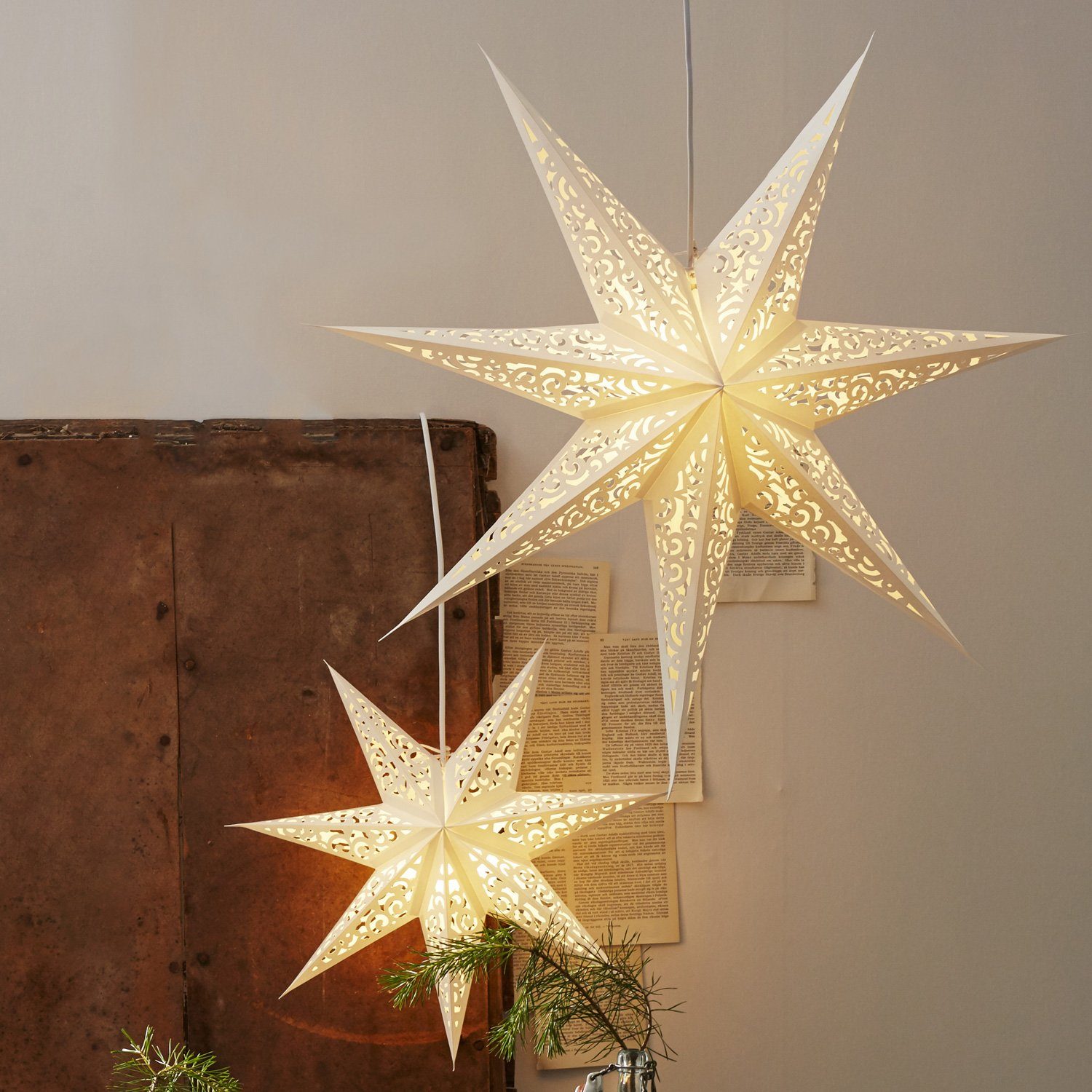 STAR TRADING Papierstern Papierstern Weihnachtsstern Deko Leuchtstern D: 80cm 7-zackig weiß