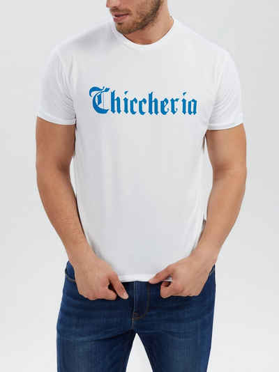 Chiccheria Brand T-Shirt Logo Fraktur Designed in Los Angeles, weiß