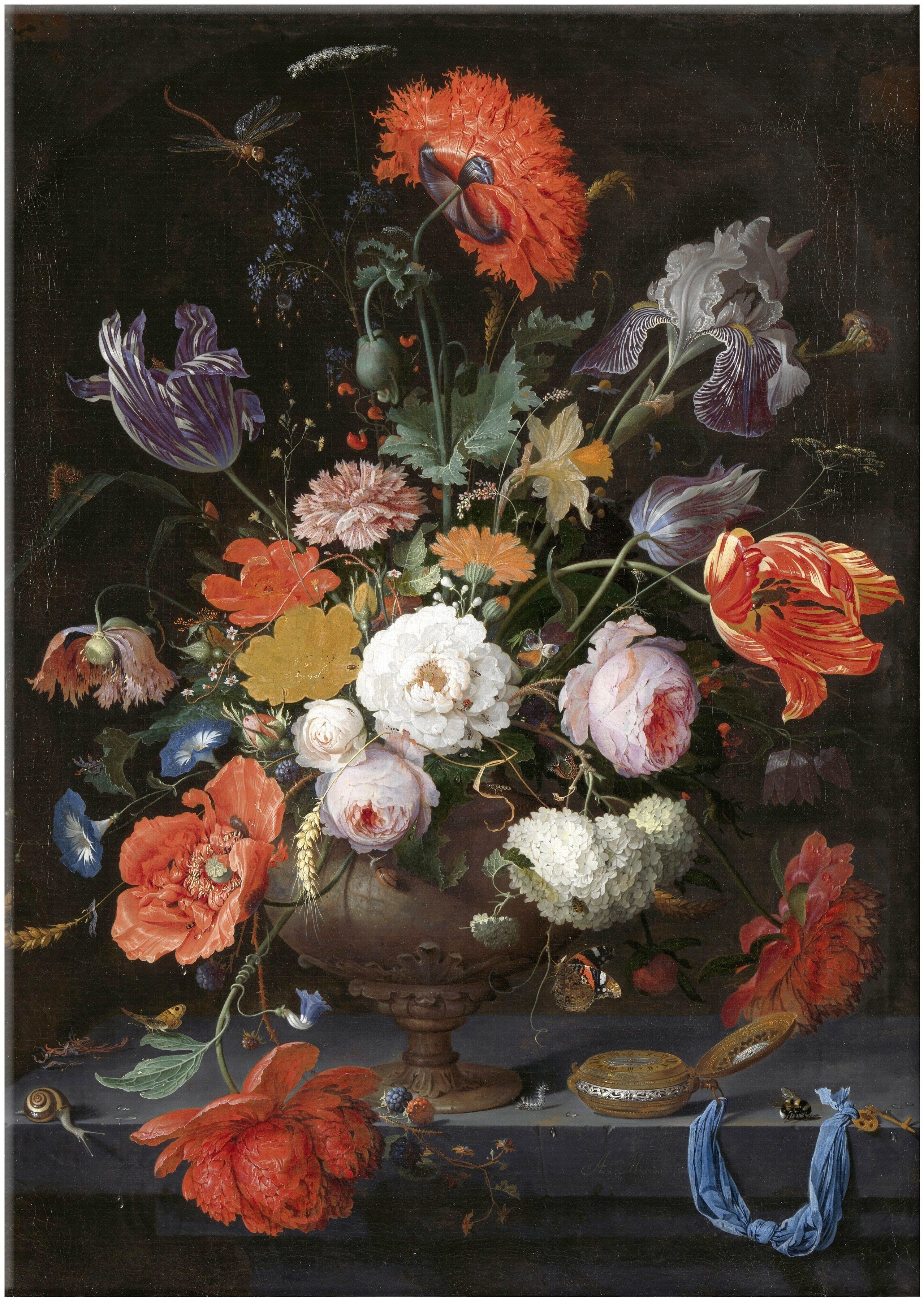 Art for the home Leinwandbild Rijksmuseum, Albert Mignon, Art, Blumen, Stillleben Blumen Uhr 100 x 70 cm