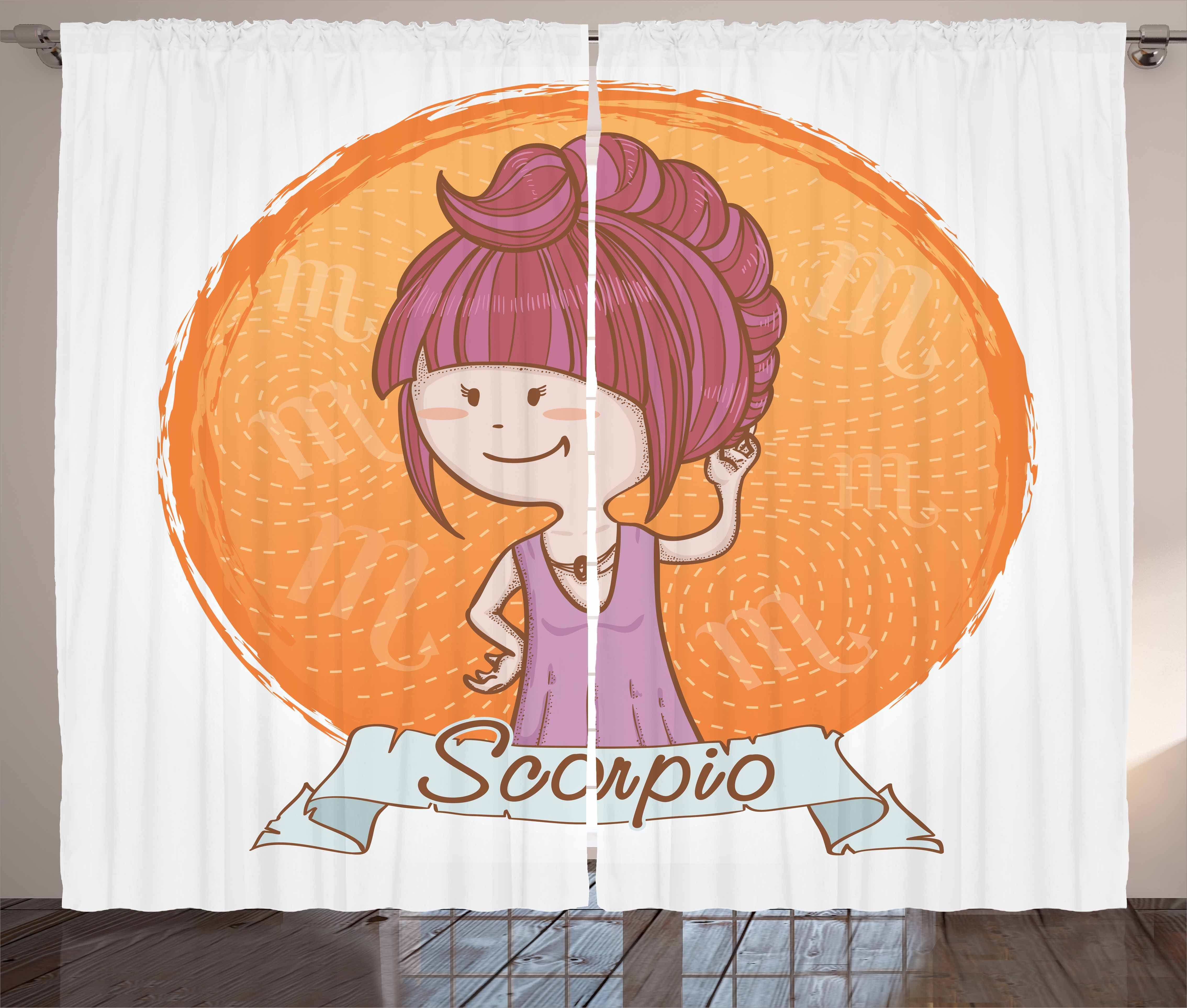Gardine Schlafzimmer Kräuselband Vorhang mit Schlaufen und Haken, Abakuhaus, Sternzeichen Skorpion Cartoon Kind-Mädchen