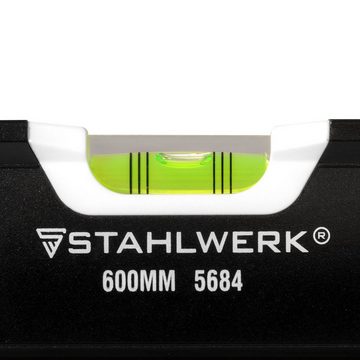 STAHLWERK Wasserwaage Aluminium Magnetwasserwaage 600 mm, (Packung, 1 St), magnetisch 3 Libellen - Perfekte Ausrichtung für exakte Messungen