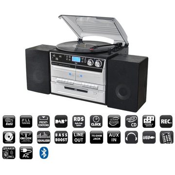 Soundmaster MCD5550SW Plattenspieler Stereoanlage DAB+ Kassette CD USB Bluetooth Multifunktionsspieler (Riemenantrieb, DAB+, UKW-RDS, Bluetooth, Encoding-Funktion)