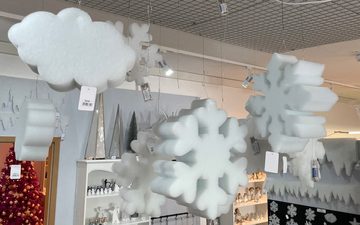RIFFELMACHER & WEINBERGER Hängedekoration LED Schnee-Figuren mit Minilichterkette, Weiß - Flocke Wolke Stern Beleuchtet - Weihnachtsdekoration (1 St)
