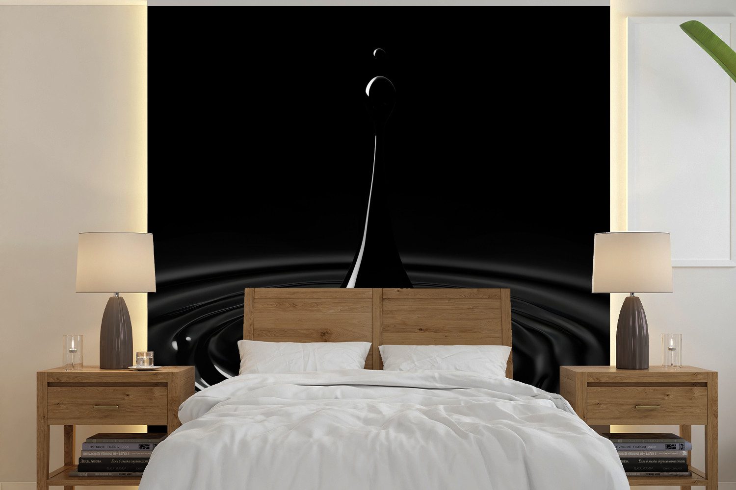 MuchoWow Fototapete Schwarz - Wasser - Tropfen, Matt, bedruckt, Vliestapete für Wohnzimmer Schlafzimmer Küche, Fototapete, 220x220 cm