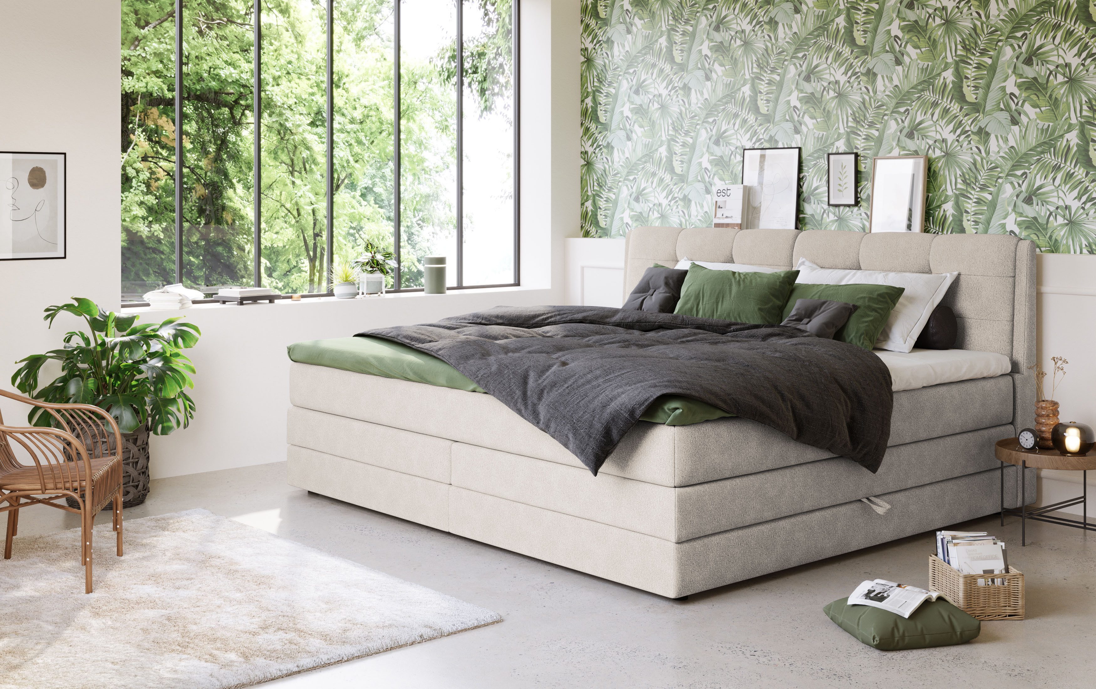COTTA Boxspringbett FORT II, Stauraum- und Familien-Bett mit Bettkasten & TFK-Matratze, inkl. Topper, softer Strukturstoff, 160-240 cm x …
