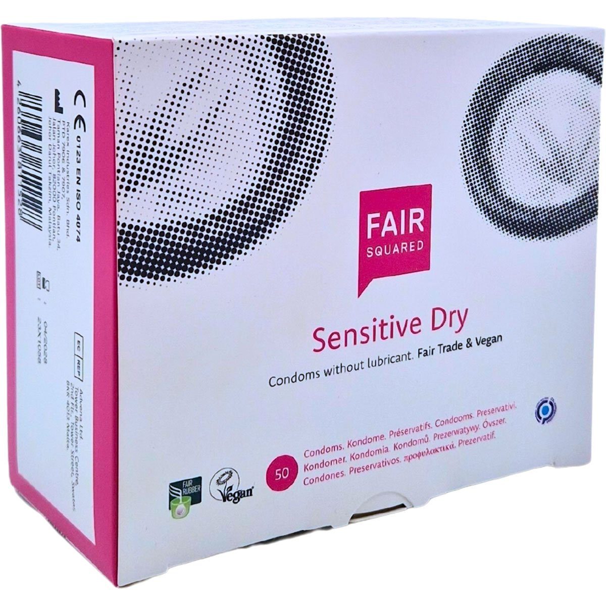 Fair Squared Kondome Sensitive Dry Packung mit, 50 St., Kondome ohne Gleitgel, trockene Fair-Trade-Kondome ohne Silikon