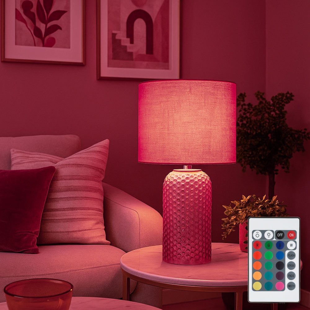 GLOBO LIGHTING LED Tischleuchte, Leuchtmittel inklusive, Warmweiß, Farbwechsel, Tischlampe Beistelllampe Glas rot dimmbar Fernbedienung LED H 50 cm