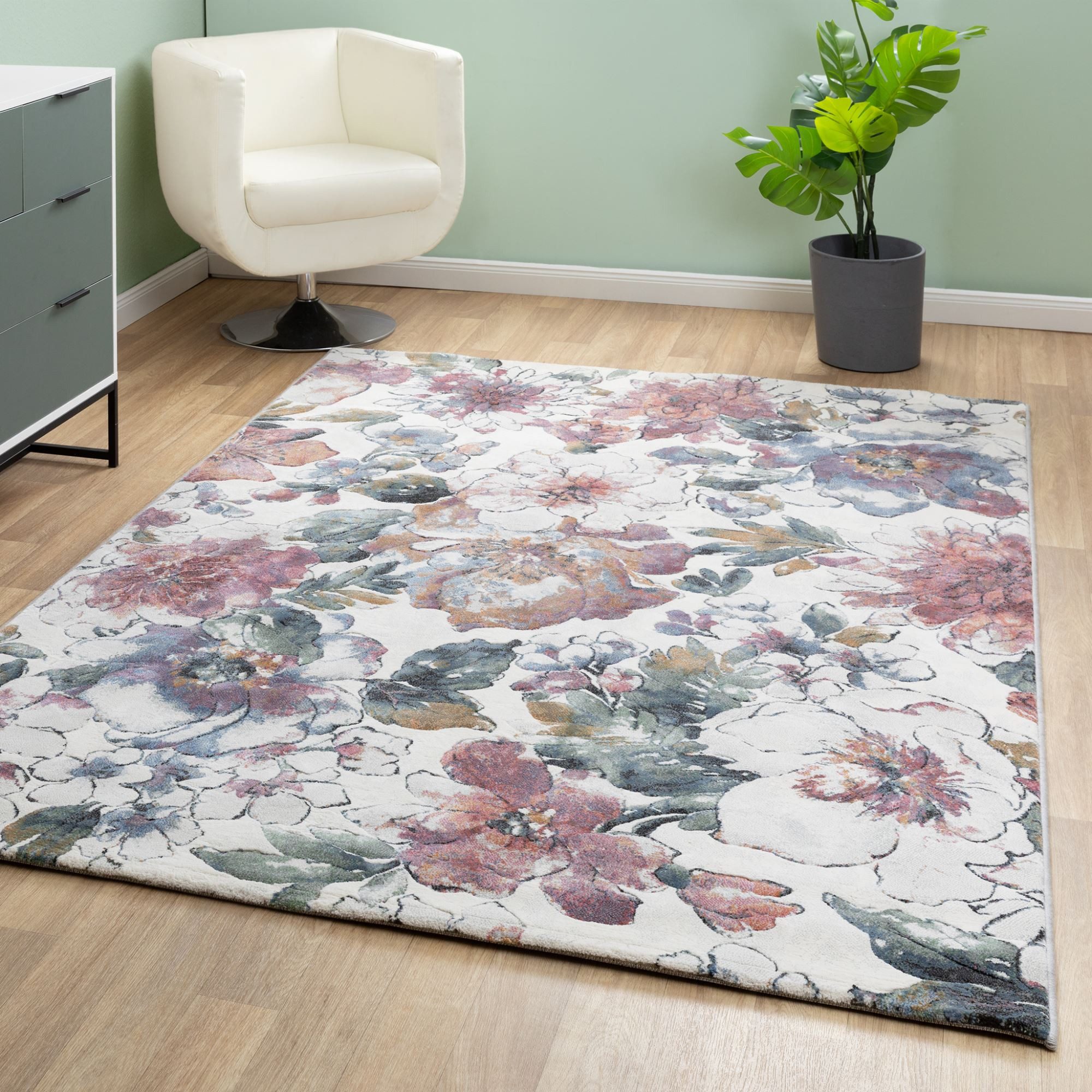 Steffensmeier Teppich Lauro - Blumen, Rechteckig, Kurzflor Teppich, Wohnzim günstig online kaufen