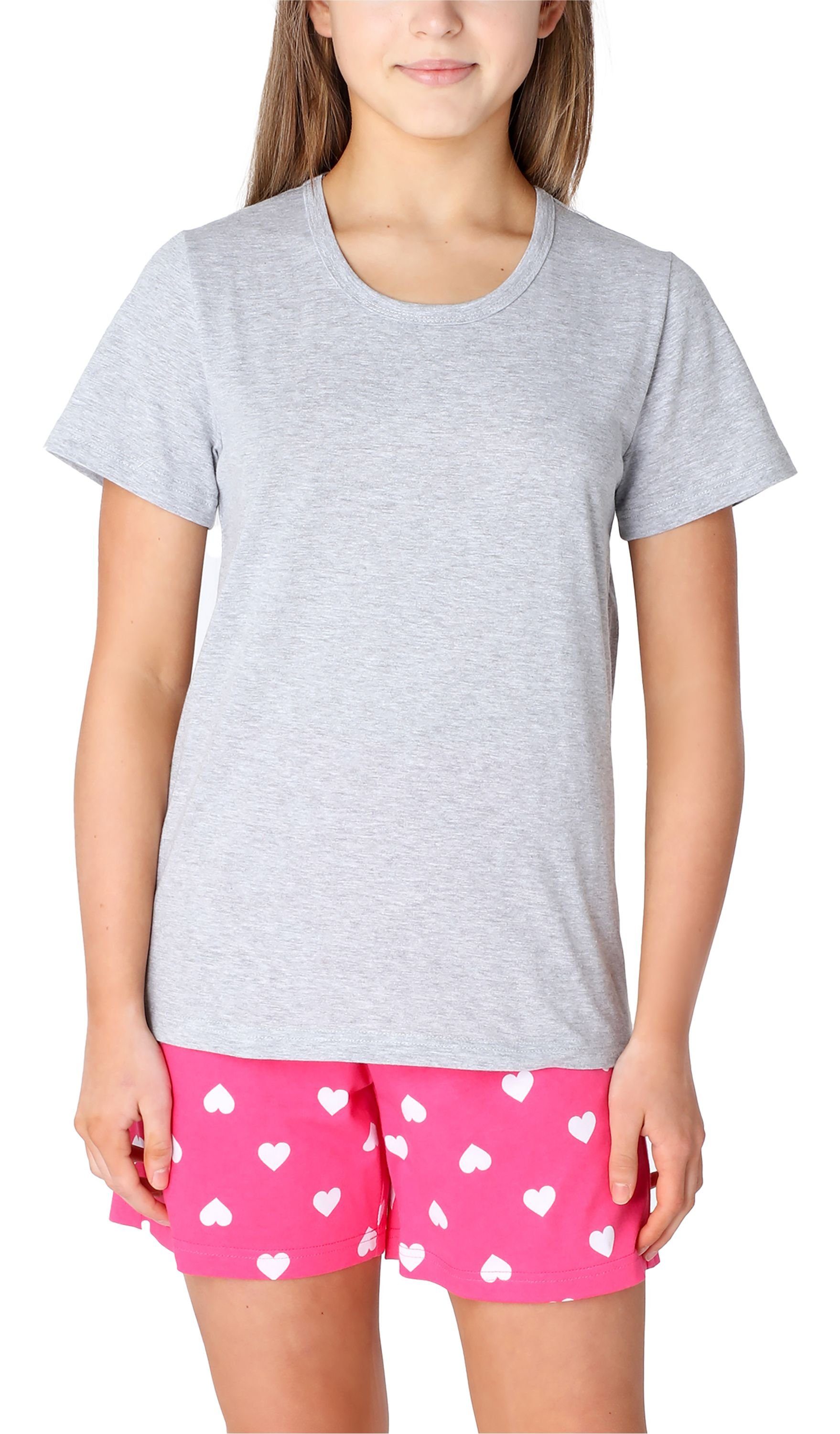 Merry Style Schlafanzug Mädchen Schlafanzüge Kurz aus Baumwolle Pyjama Set MS10-265 Melange/Rosa/Herzen