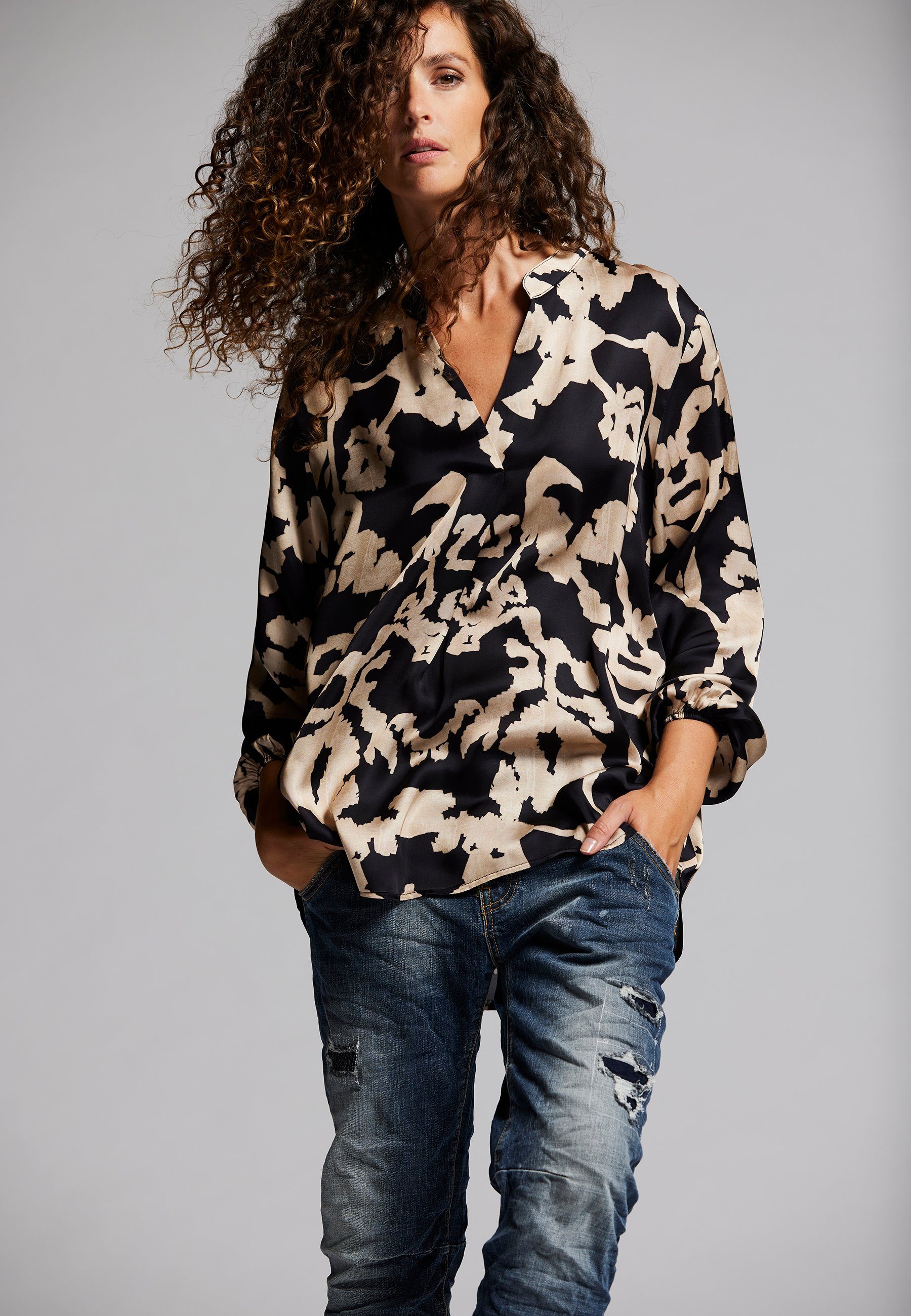 Andijamo-Fashion Schlupfbluse MODERN FLOWER Abstrakter Print in Schwarz und günstig online kaufen