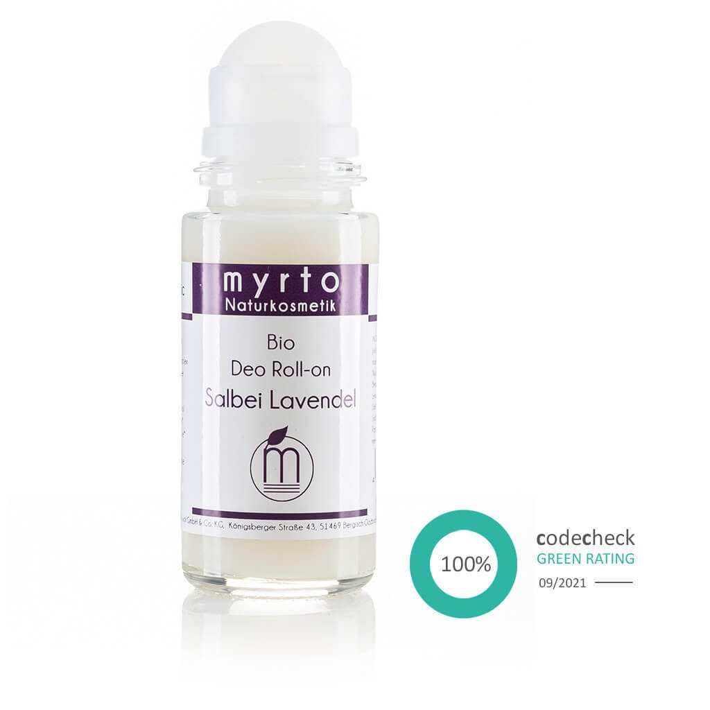 myrto Naturkosmetik Körperpflegemittel Bio Deo Roll-on Salbei Lavendel ohne Aluminium und Alkohol, für empfindliche Haut, hemmt Geruchsbildung, ohne Aluminium & Alkohol