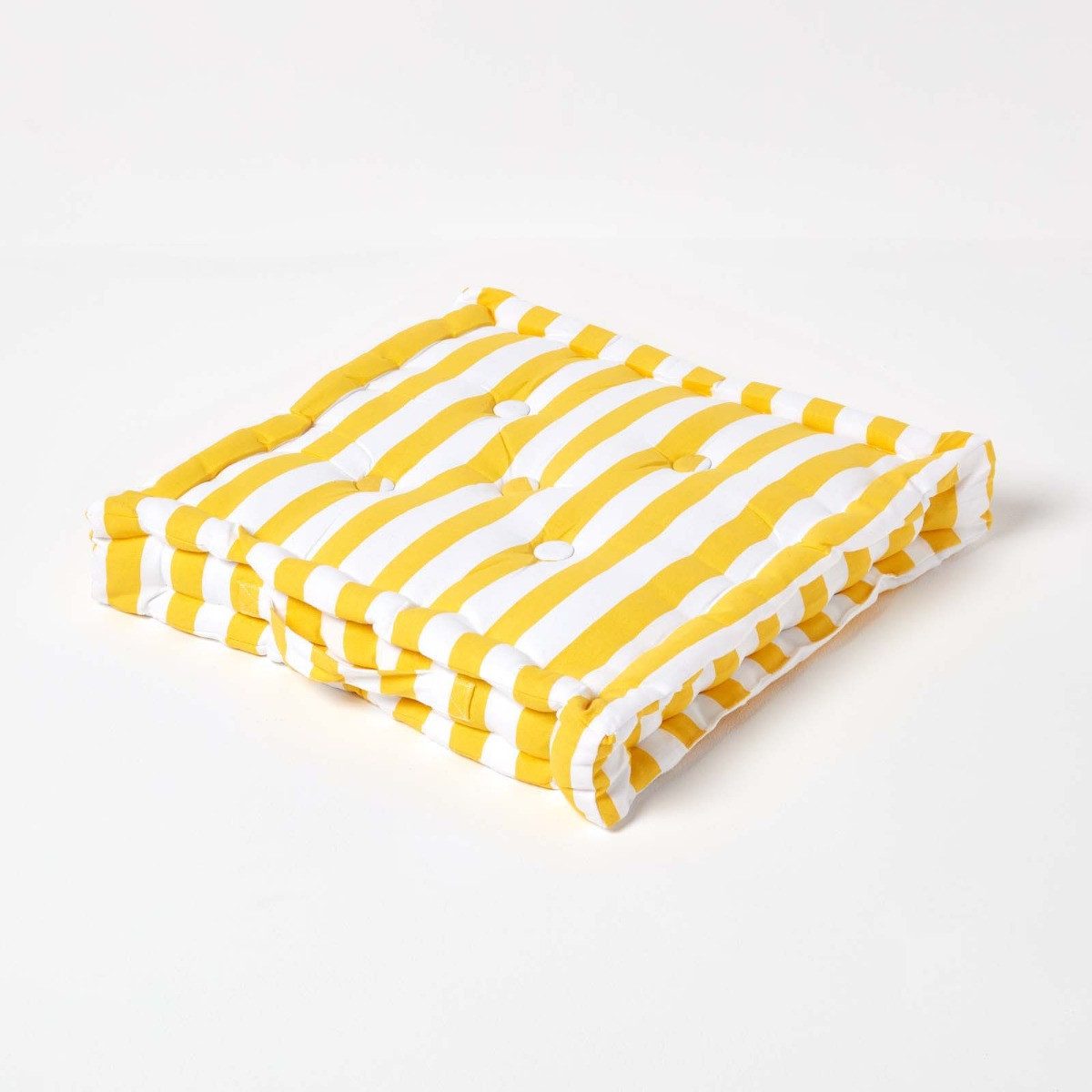 Homescapes Bodenkissen Sitzkissen Breite Streifen gelb 40 x 40 x 10 cm