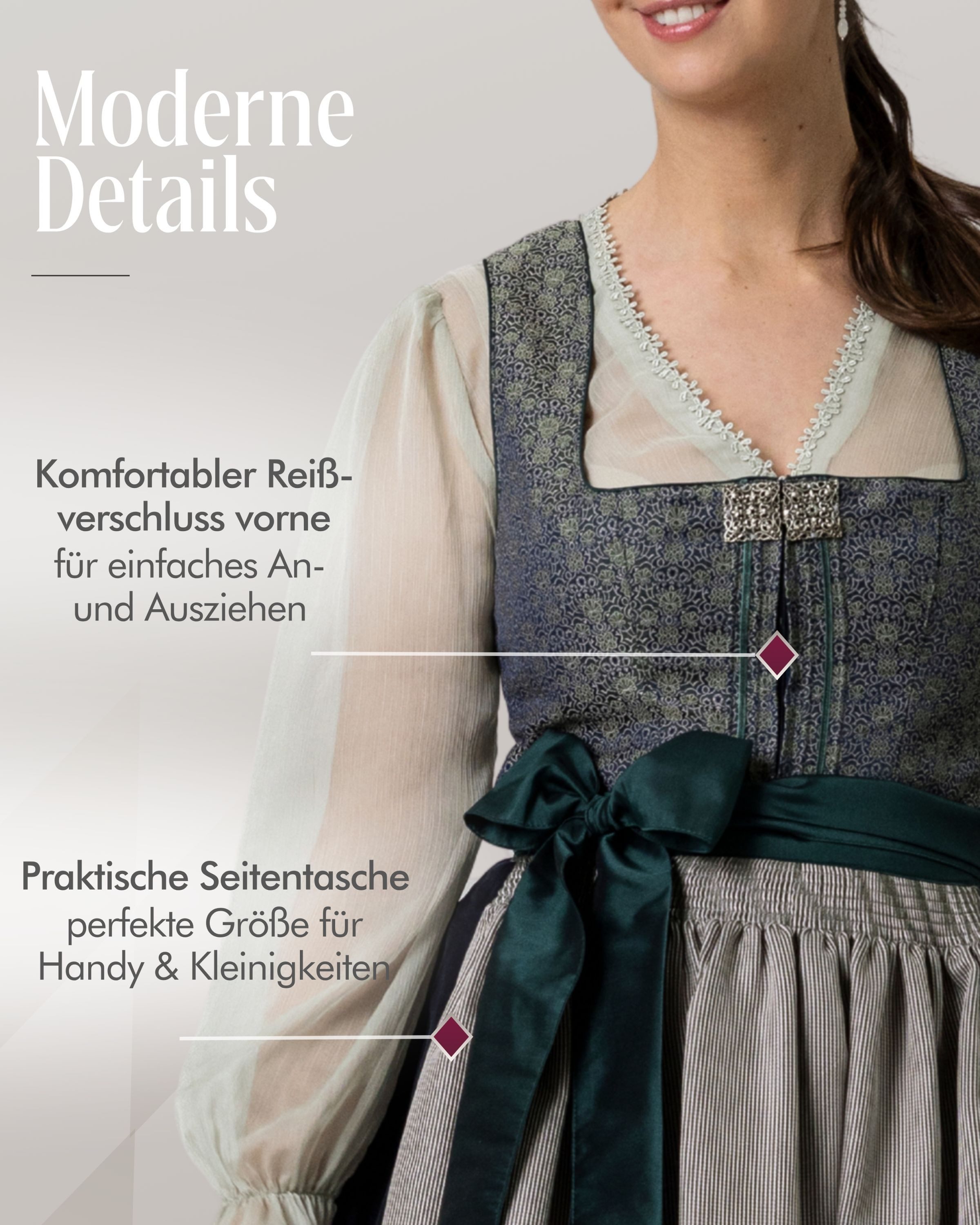 Nübler Dirndl Midi Dirndl Lea in Grün von Nübler - Rocklänge 70 cm – Bild 5 von 5