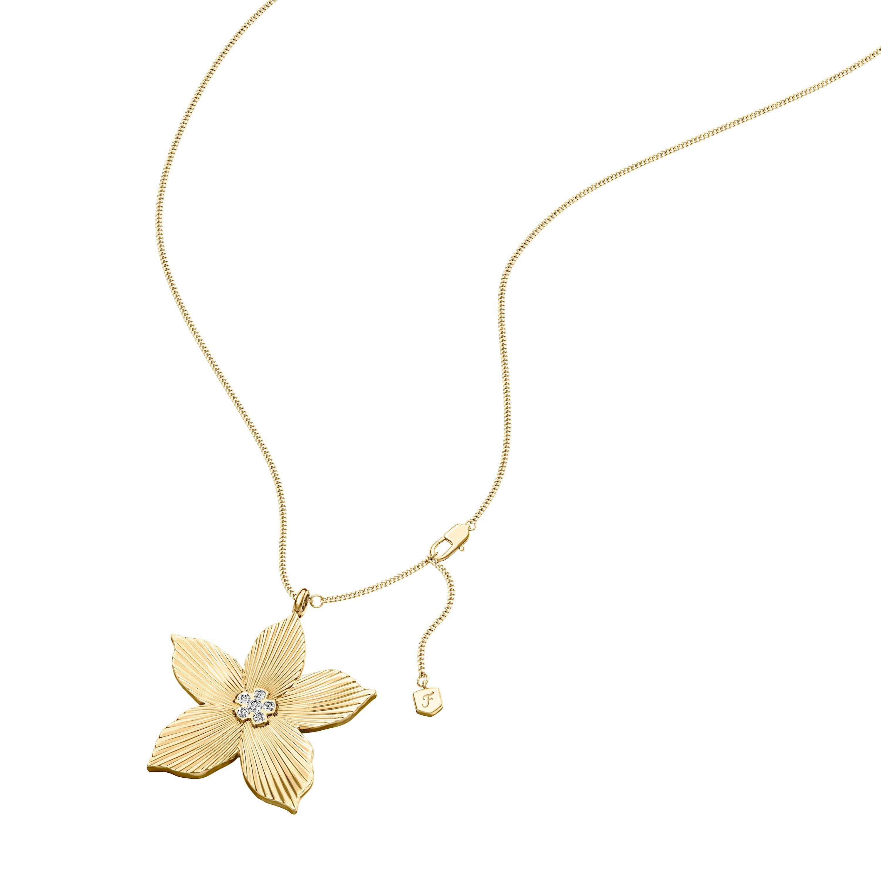 Fossil Kette mit Anhänger Schmuck Geschenk Edelstahl Halskette Blume Sutton, mit Glasstein
