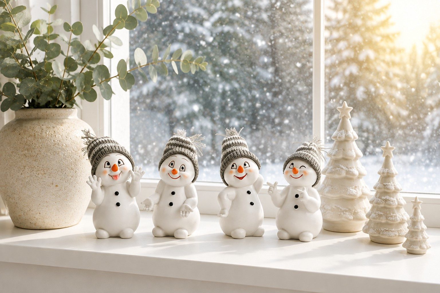 Wurm Weihnachtsfigur Schneemann Dekofiguren 4er Set Polyresin Grau Weiß Weihnachten – Bild 4 von 5