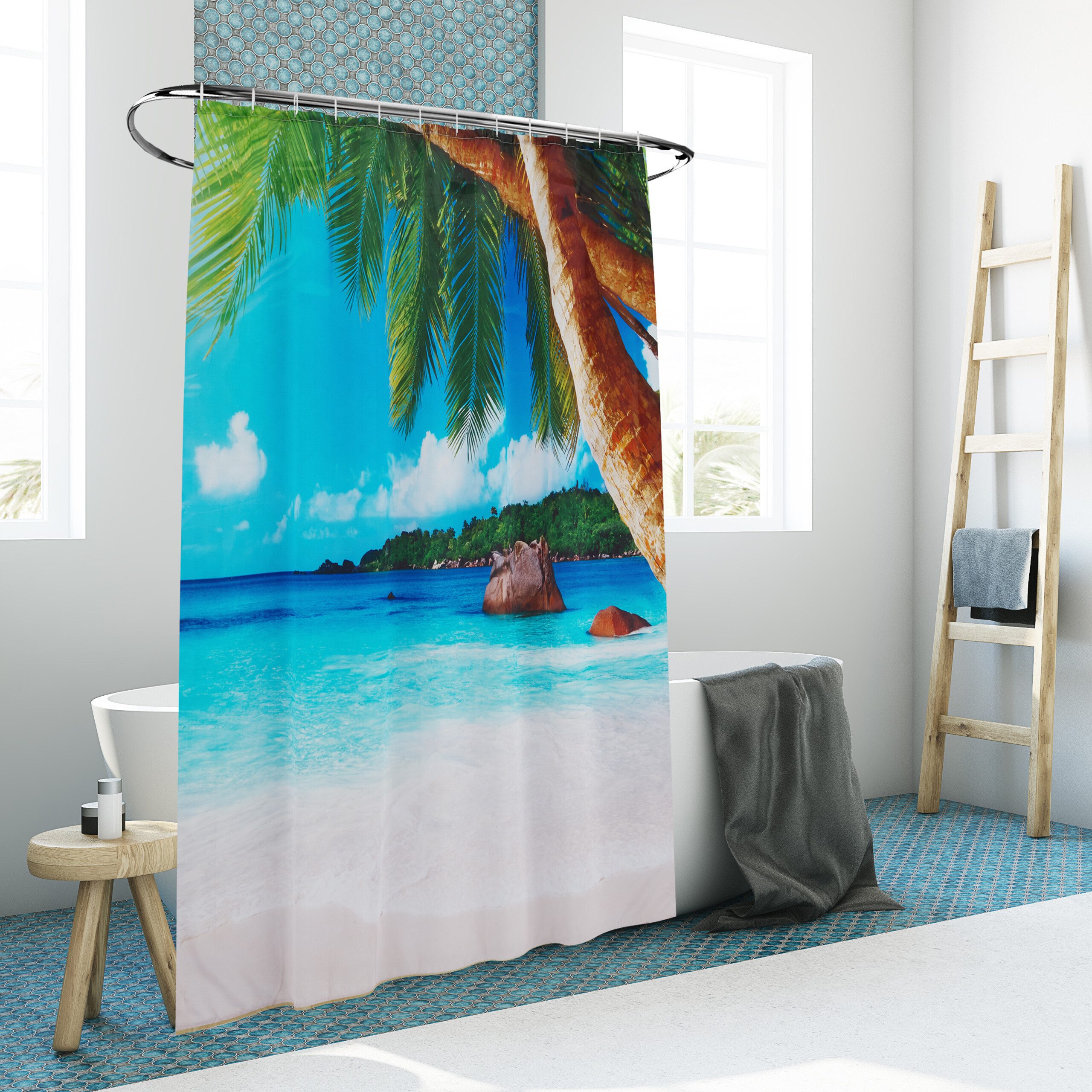 relaxdays Duschvorhang 180x200 cm mit Motiv Breite 180 cm (Tropical), 180x200cm, J