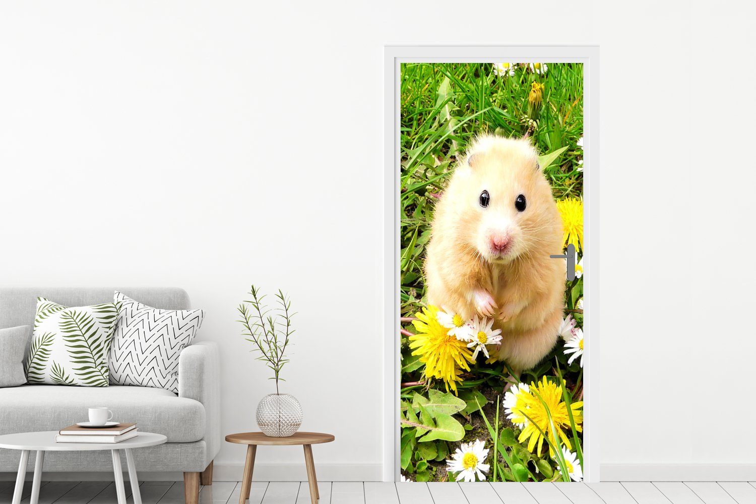 Tür, Türaufkleber, bedruckt, für Hamster (1 cm Blumen, Matt, Fototapete MuchoWow zwischen Türtapete 75x205 St),