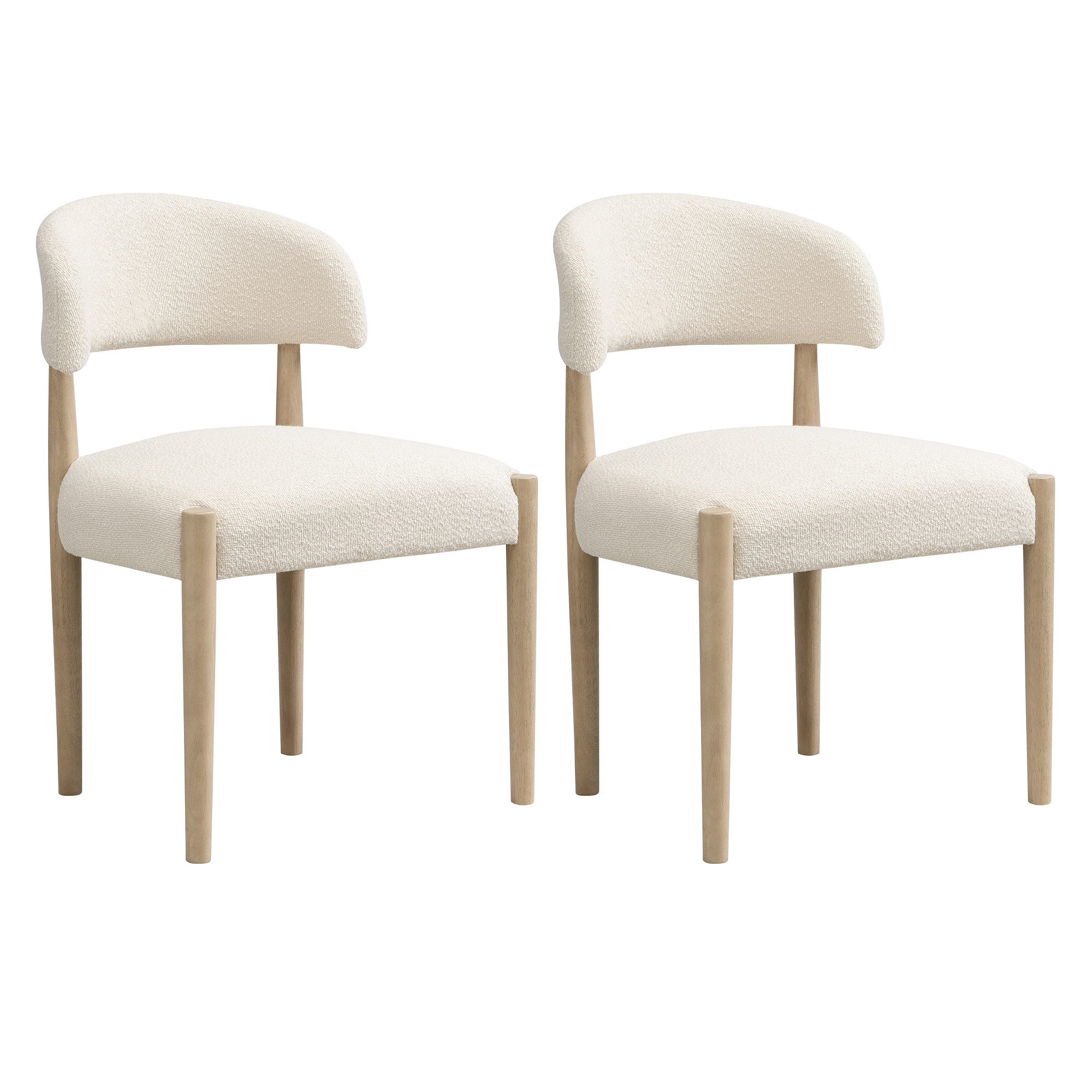 Flieks Esszimmerstuhl Gestell aus Massivholz, Bezug aus Bouclé-Stoff (Set, 2 St), 2er Set Polsterstühle Küchenstühle Wohnzimmerstuhl Beige