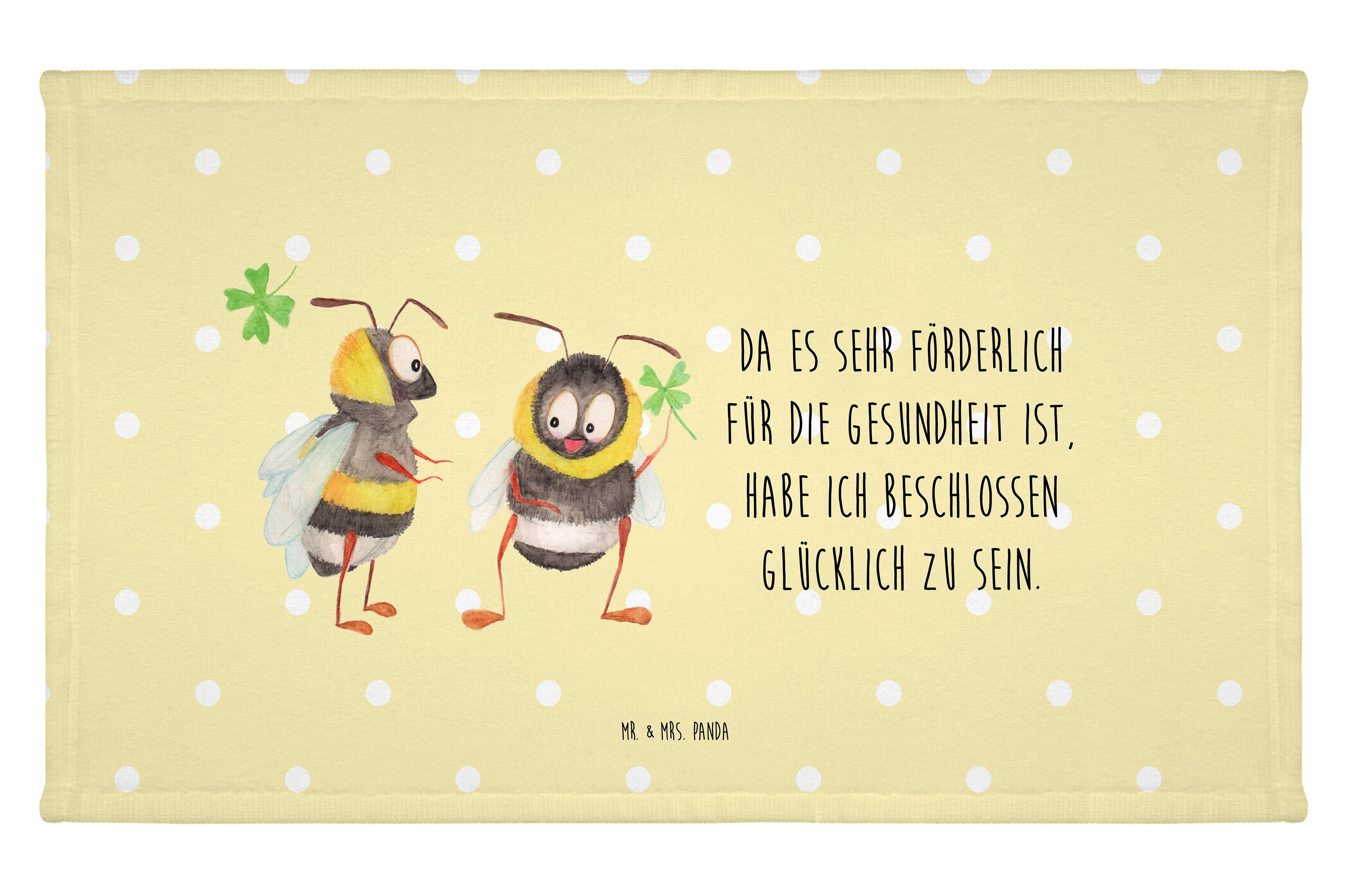 Mr. & Mrs. Panda Handtuch Hummeln mit Kleeblatt - Gelb Pastell - Geschenk, lustige Sprüche, glü, (1-St)