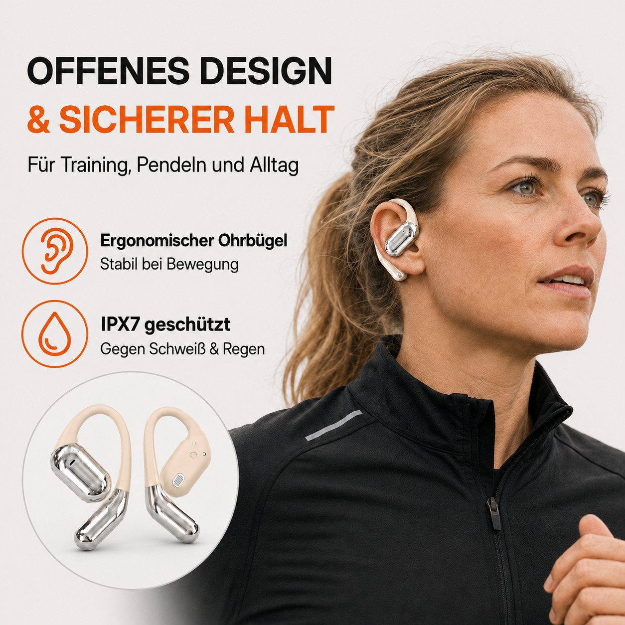 Fyrove Open-Ear-Kopfhörer mit Ohrbügel, Bluetooth 6.0 Sportkopfhörer kabellos Bluetooth-Kopfhörer (HiFi Stereo, ANC, 4-Mikrofon-ENC, 60 Std. Laufzeit, IPX7, 14, – Bild 4 von 5