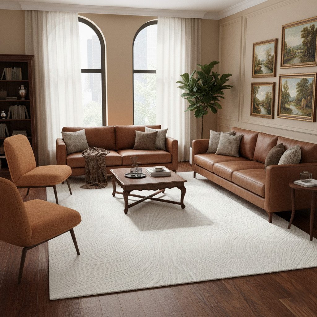 Vimoda Teppich Boho Design Unifarbe Hoch-Tief-Effekt, Rund, Höhe: 6 mm, Teppich 3D Hoch-Tief-Effekt Modern für Esszimmer, Flur & Schlafzimmer