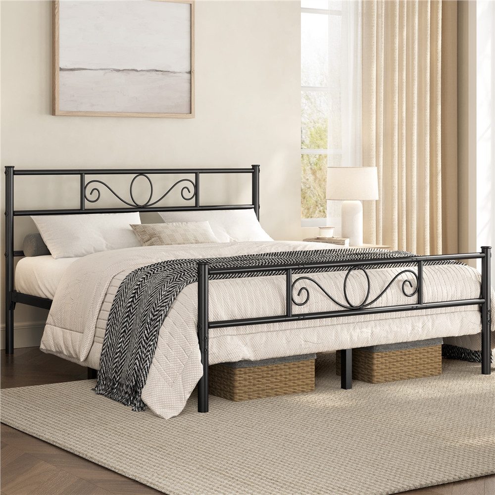 Yaheetech Bettgestell Metallbett mit Kopfteil, Einzelbett/Doppelbett Metallbettrahmen, 90/140/160 cm (B)
