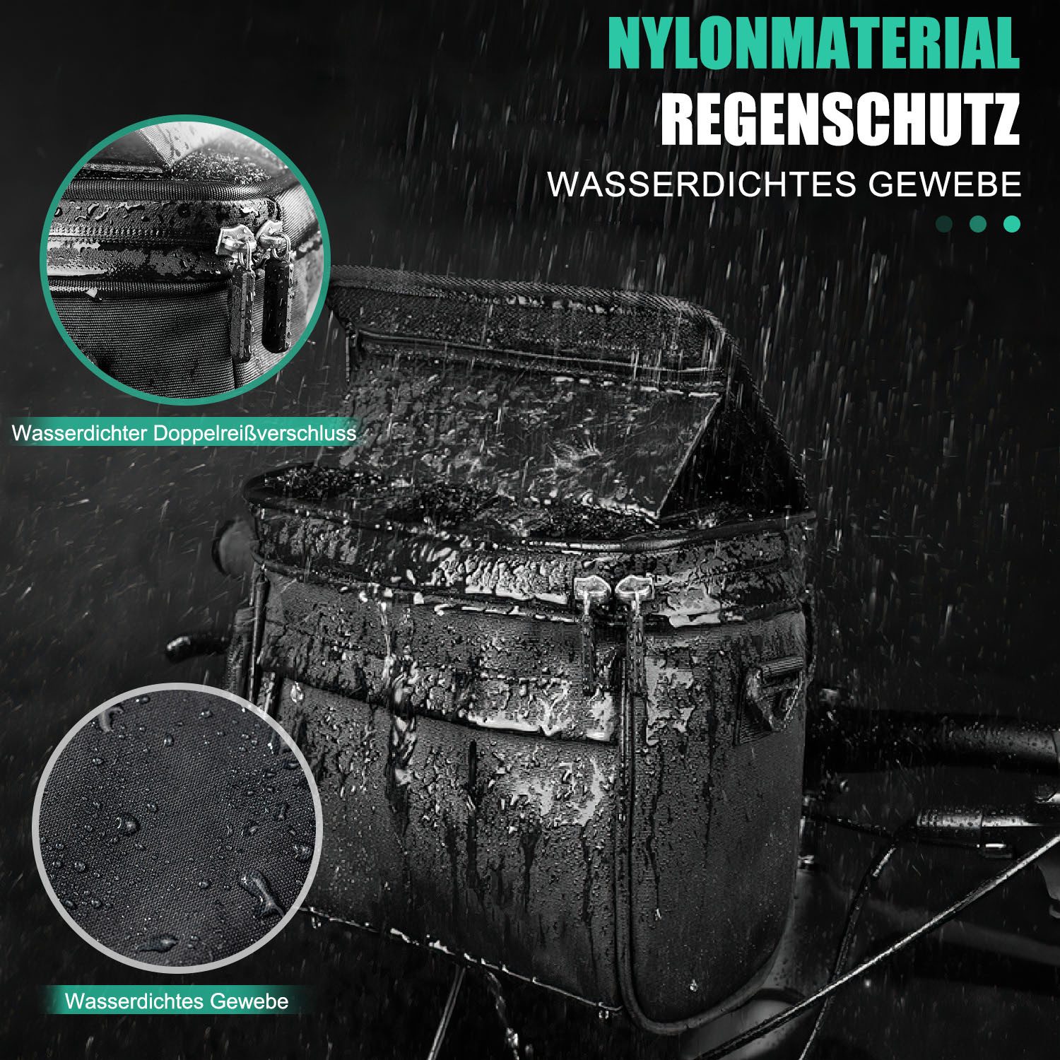 HEYHIPPO Fahrradkorb Lenkertasche, wasserdichter Fahrradkorb mit großem Fassungsvermögen (Umhängetasche Fahrrad Fronttasche, Geeignet für Mountainbikes, Vorderkopf kann Cross-Body sein, schwarz), Doppelreißverschluss fahrradtasche vorne 20,6 x 18,3 x 12,5 cm