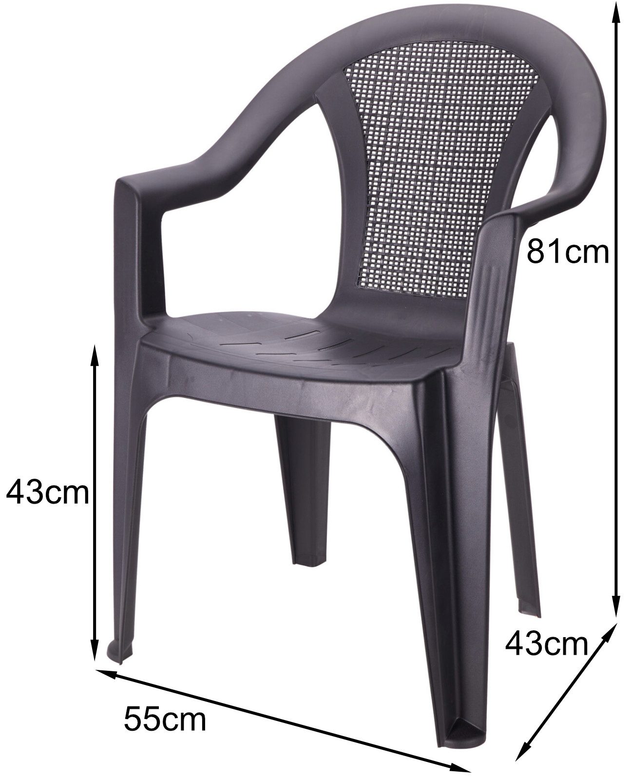 Progarden Gartenstuhl Kunststoff Anthrazit Stapelbar 4 er Set (Set, 4 St), UV-Beständig, Robust, Wetterfest, Made in Italy, Hochwertig