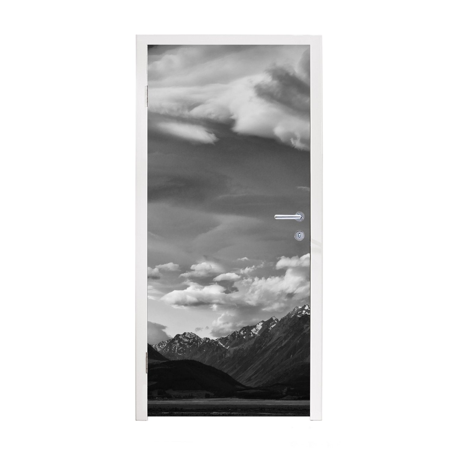Fototapete 75x205 (1 cm Cook Matt, Aoraki/Mount Ozeanien, Schwarz-Weiß-Foto von St), Türaufkleber, Park in für Türtapete National Tür, bedruckt, MuchoWow