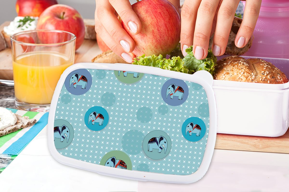 Brotdose, Mädchen Lunchbox Brotbox für Elefant Jungs Design, Erwachsene, und für - und MuchoWow Punkte weiß (2-tlg), Kinder Kunststoff, -