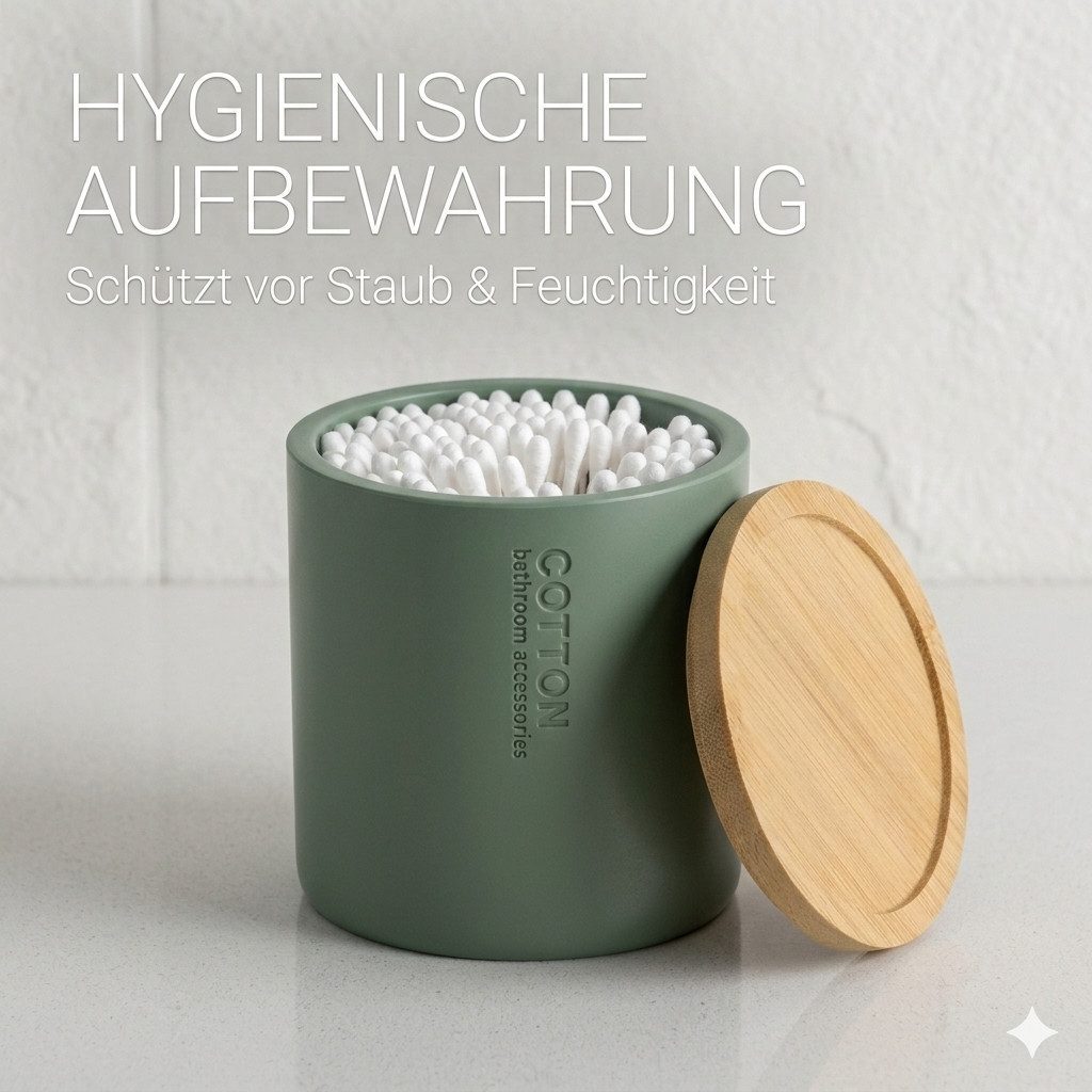 TENDANCE Wattestäbchenspender Wattedose Wattepadspender Kosmetikdose Wattebehälter Polyresin/Bambus
