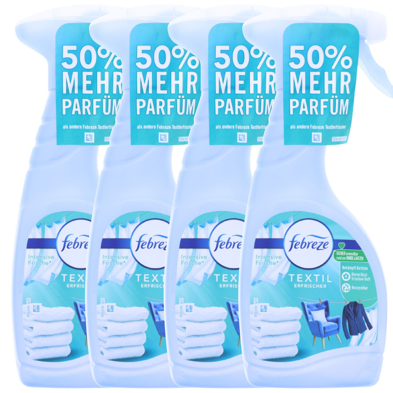 Febreze Wäscheparfüm 4x Febreze Textil Erfrischer Spray Intensive Frische Bekämpft Gerüche