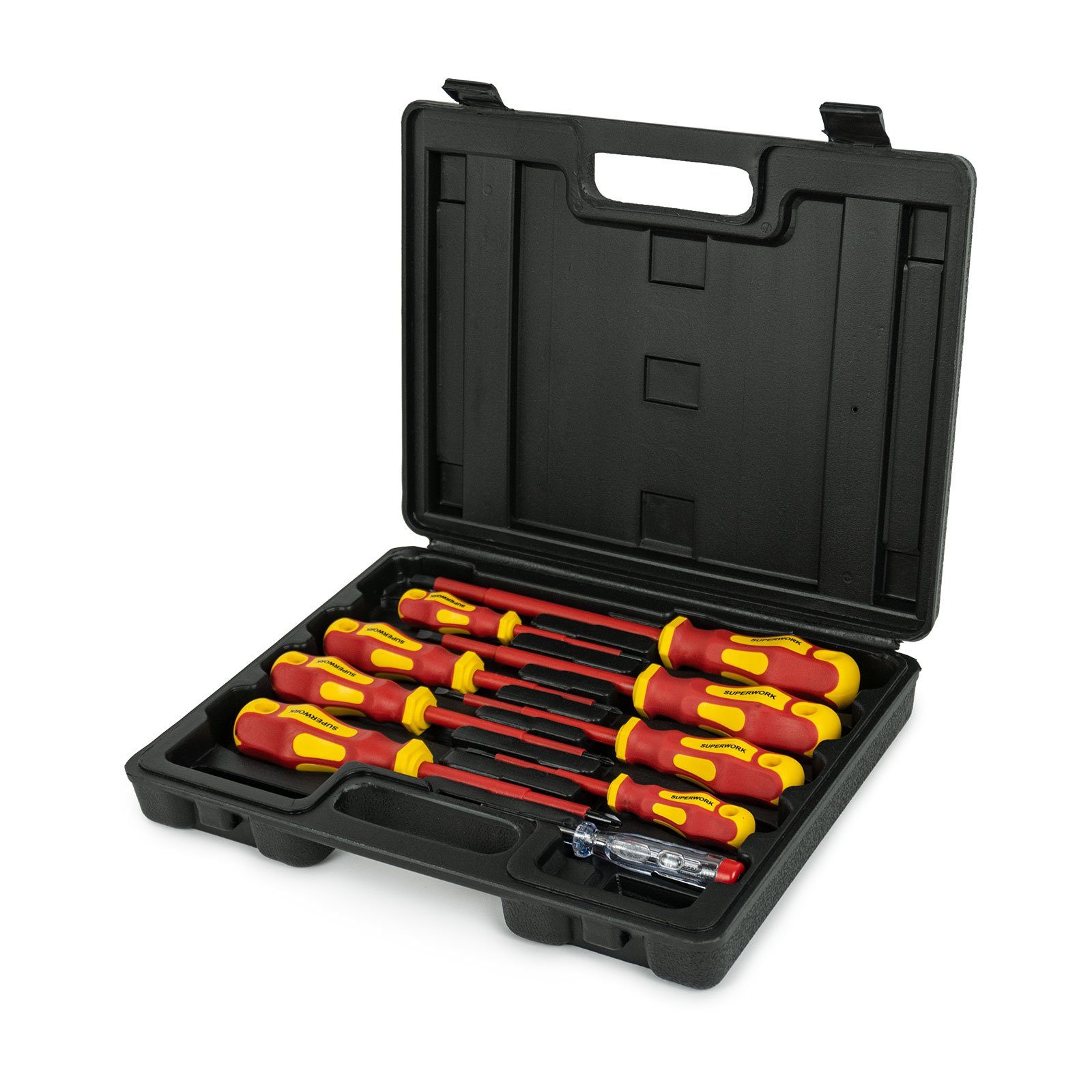 Weber GmbH Schraubendreher VDE Satz 9-teilig, (Set, 9 St), magnetische Klingenspitzen, Spannungsprüfer enthalten