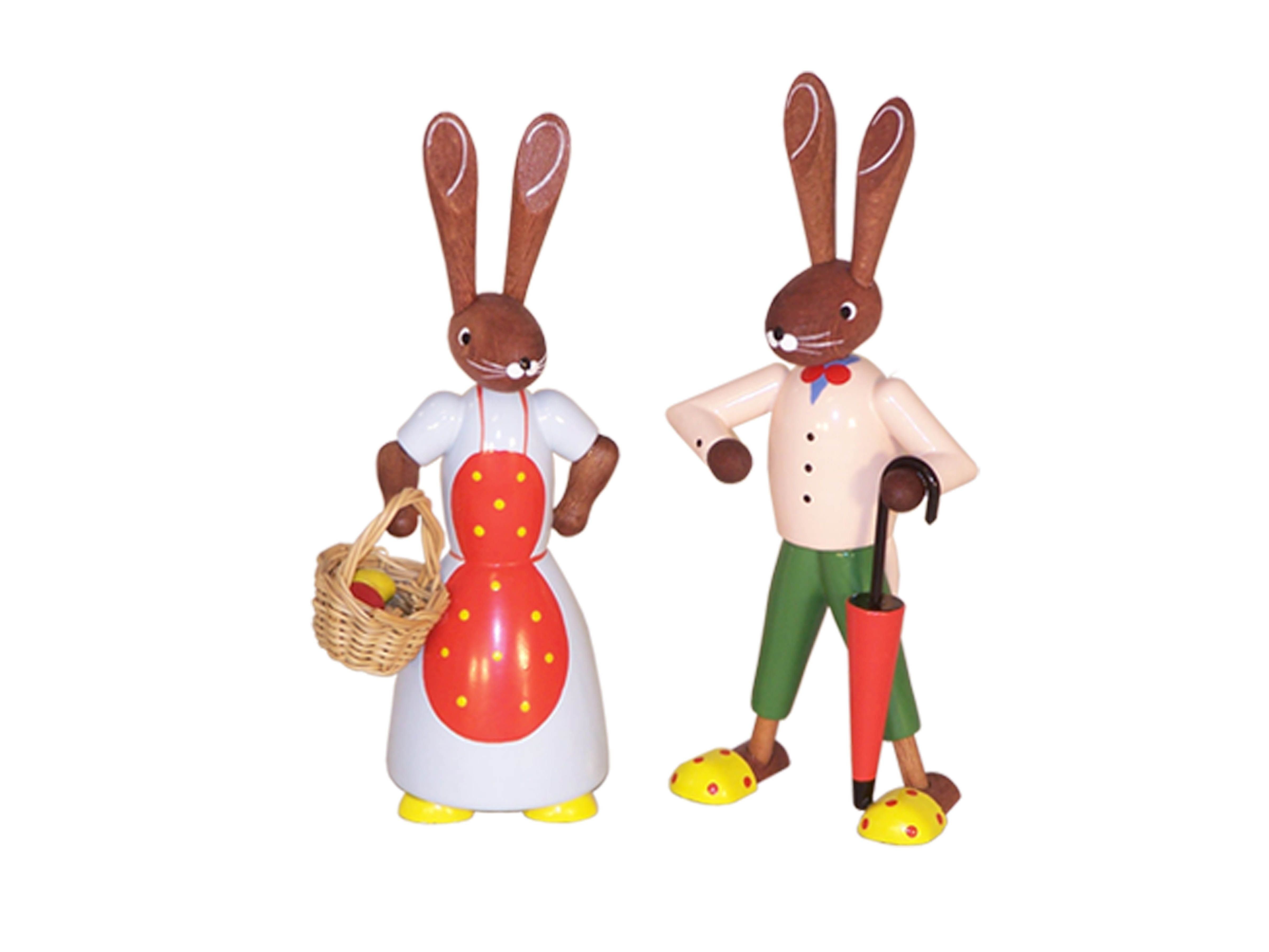 Volkskunst Zenker Osterhase Osterdekoration Osterhasenpaar bunt Höhe 12,5cm NEU