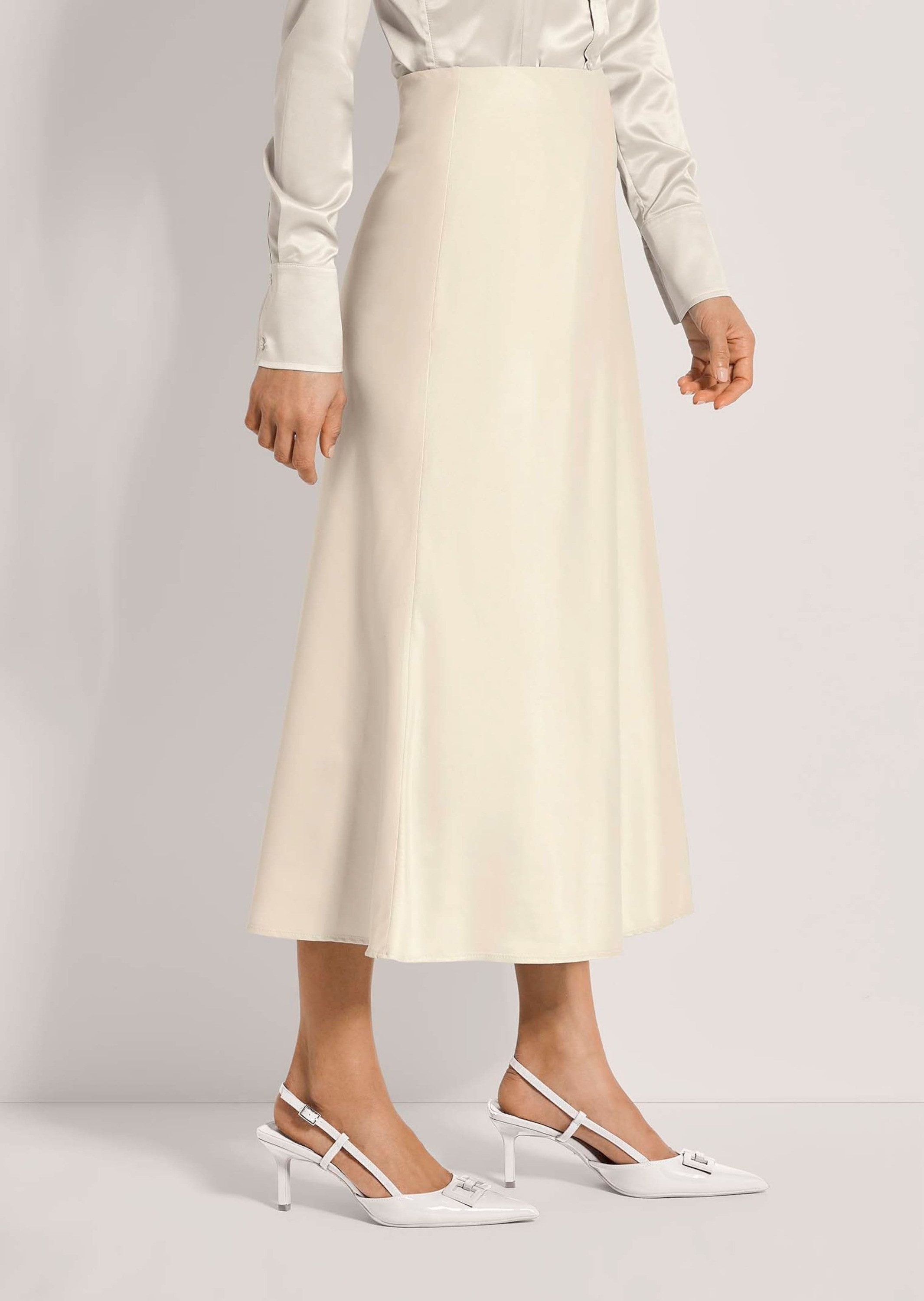 MADELEINE Maxirock Midi Satinrock für elegante Anlässe Zart schimmernder Rock mit seitlichem Reißverschluss, gefüttert