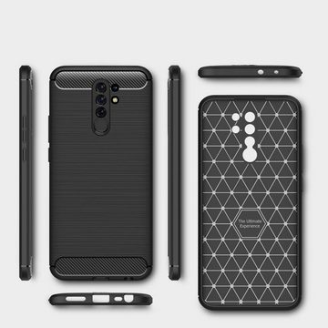CoverKingz Handyhülle Xiaomi Redmi 9 Handyhülle Silikon Case Cover Bumper Etui Carbonfarben 16,58 cm (6,53 Zll), Handyhülle Bumper Silikoncover Softcase Carbonfarben
