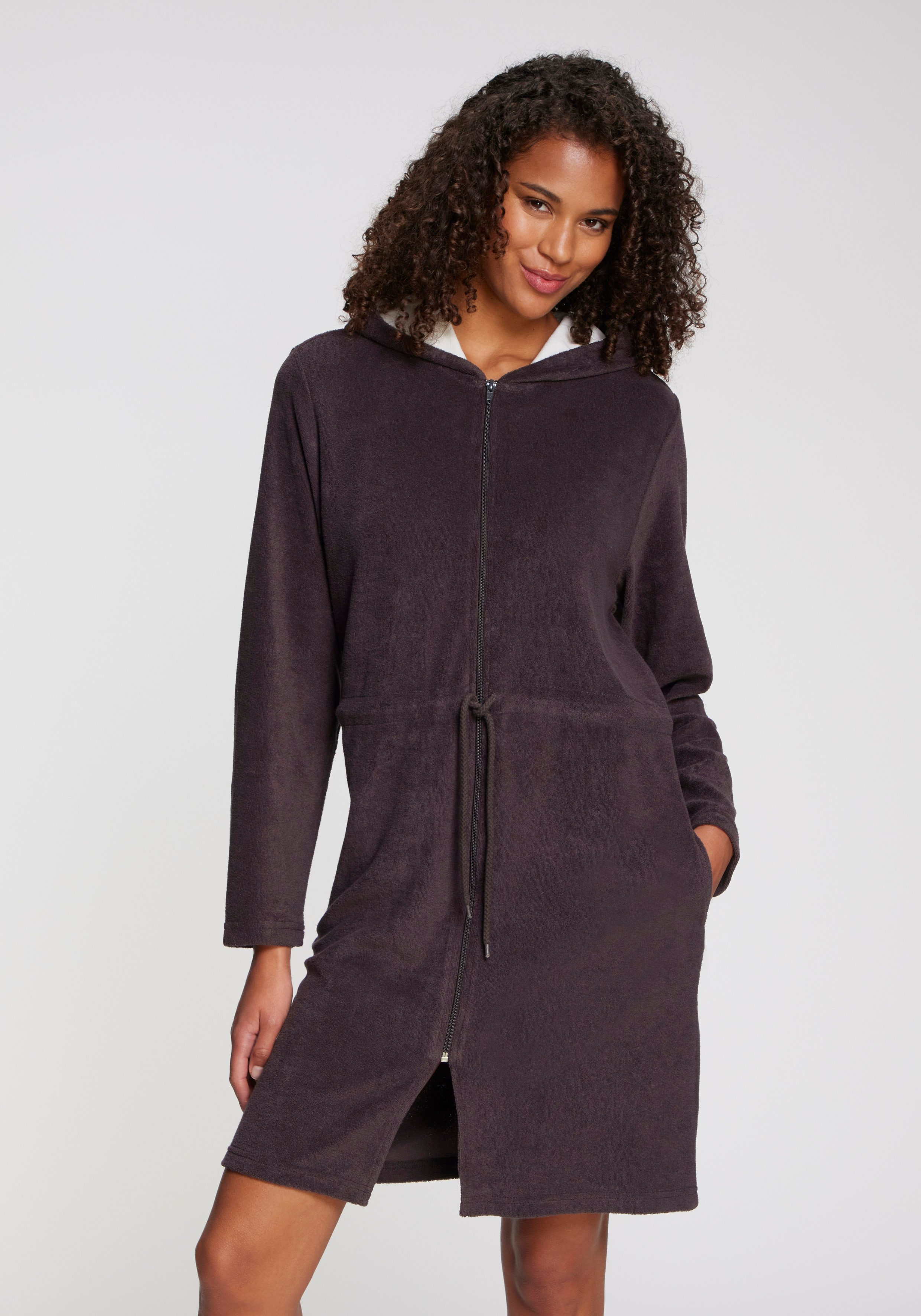 Vivance Dreams Bademantel, Midilänge, Baumwoll-Mix, Kapuze, Reißverschluss, in schöner Frotte-Qualität